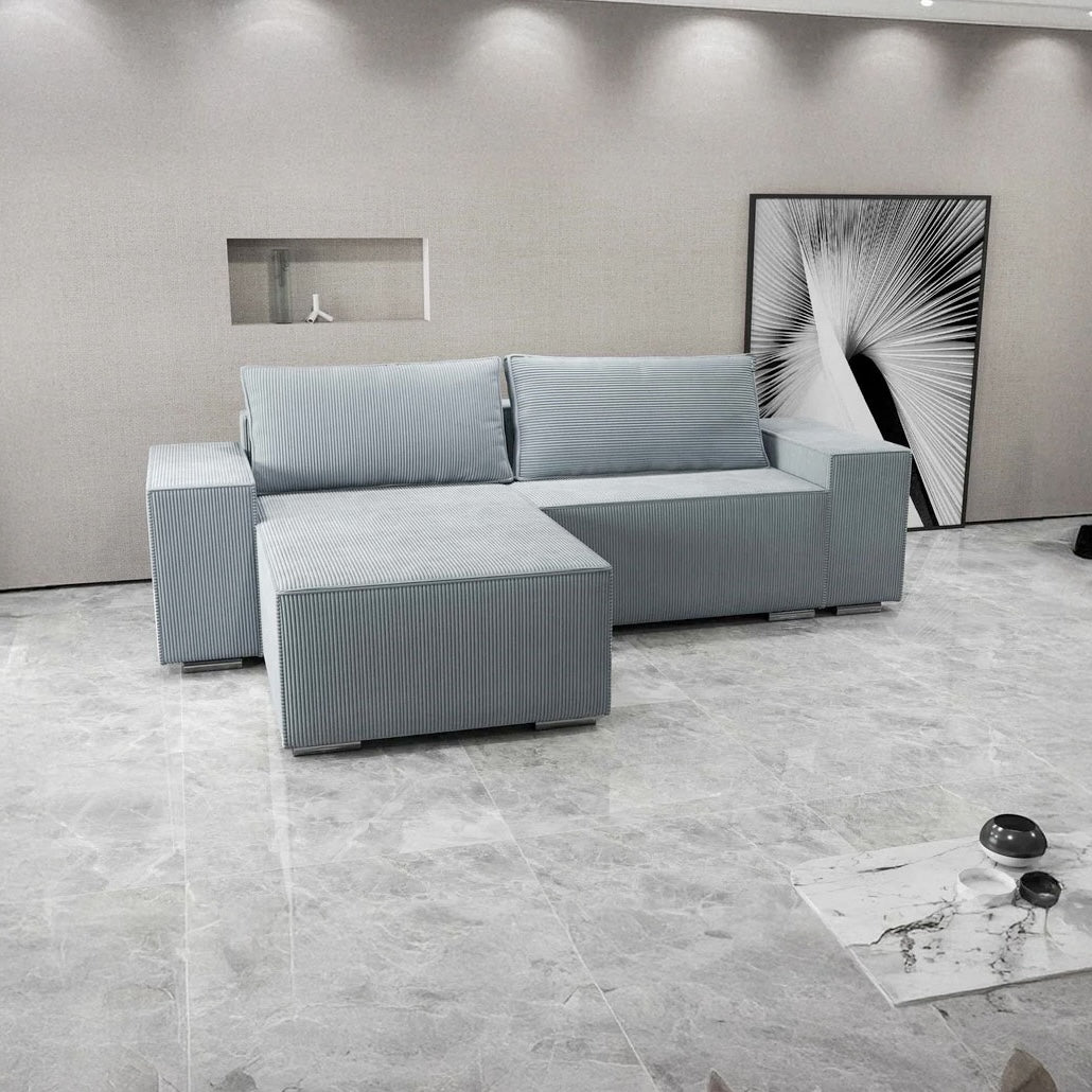 Colțar extensibil dumonde cu ladă de depozitare si sezut confortabil din spuma HR, Dream Zoom Grey 290x185 cm
