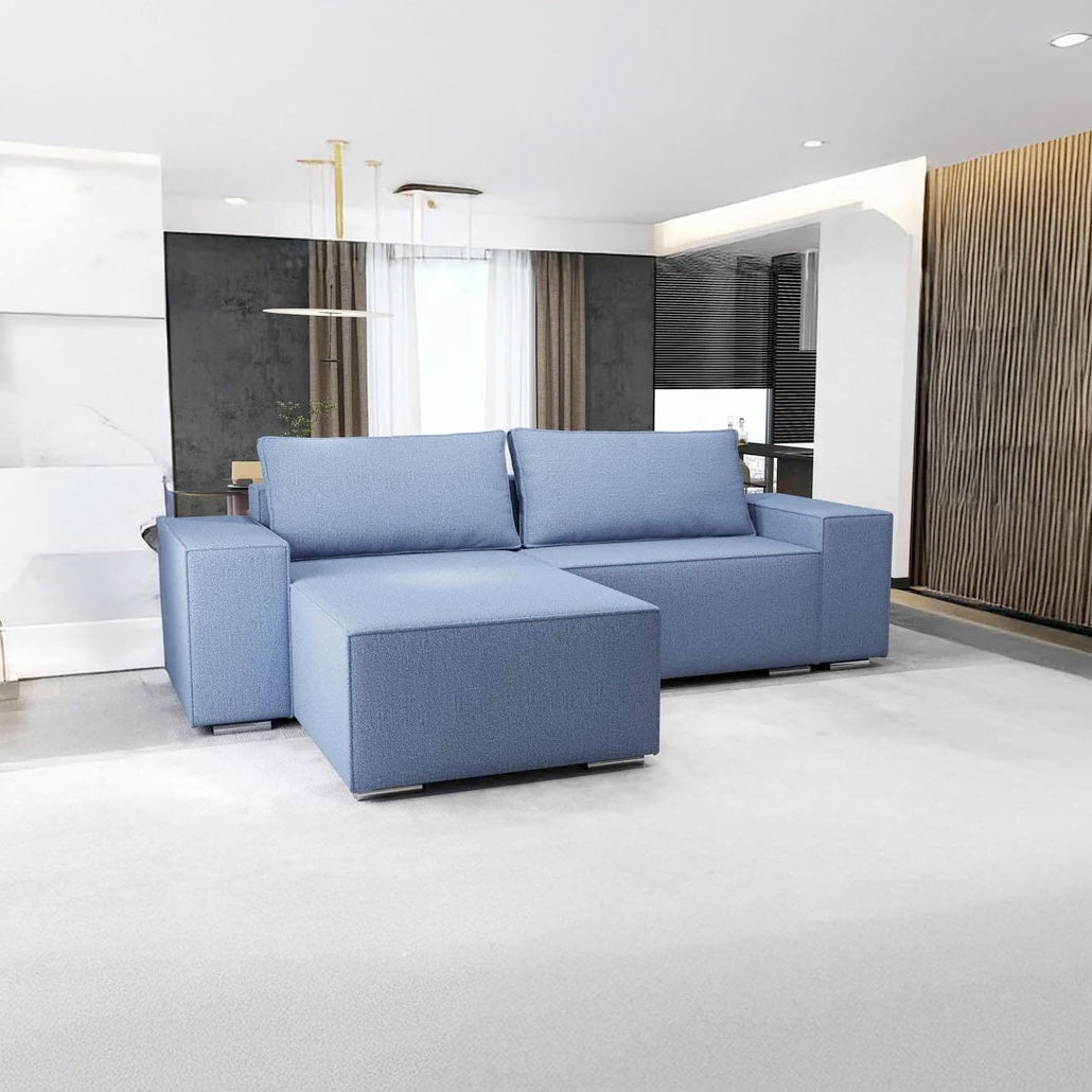 Colțar extensibil dumonde cu ladă de depozitare si sezut confortabil din spuma HR, Dream Enjoy Albastru 290x185 cm Fabrica