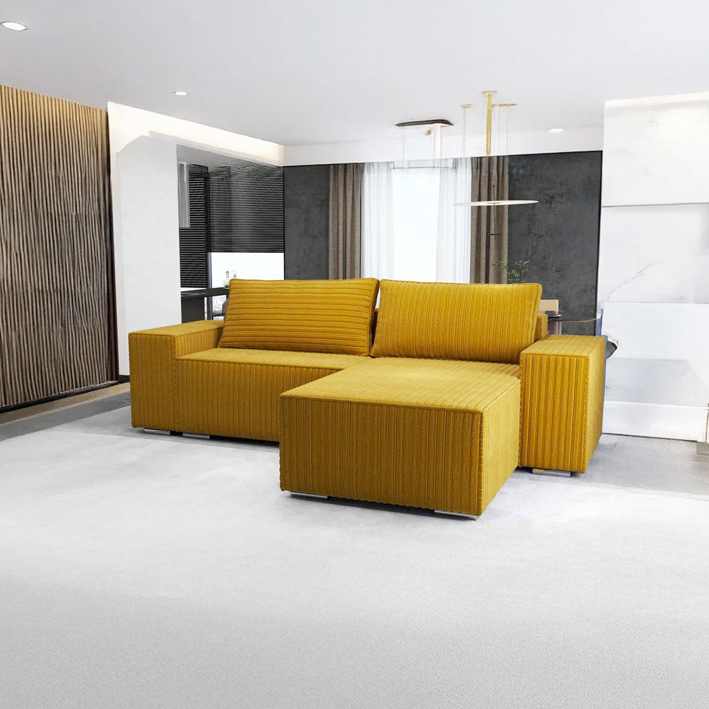 Colțar extensibil dumonde cu ladă de depozitare si sezut confortabil din spuma HR, Dream Ambience Mustar 290x185 cm II