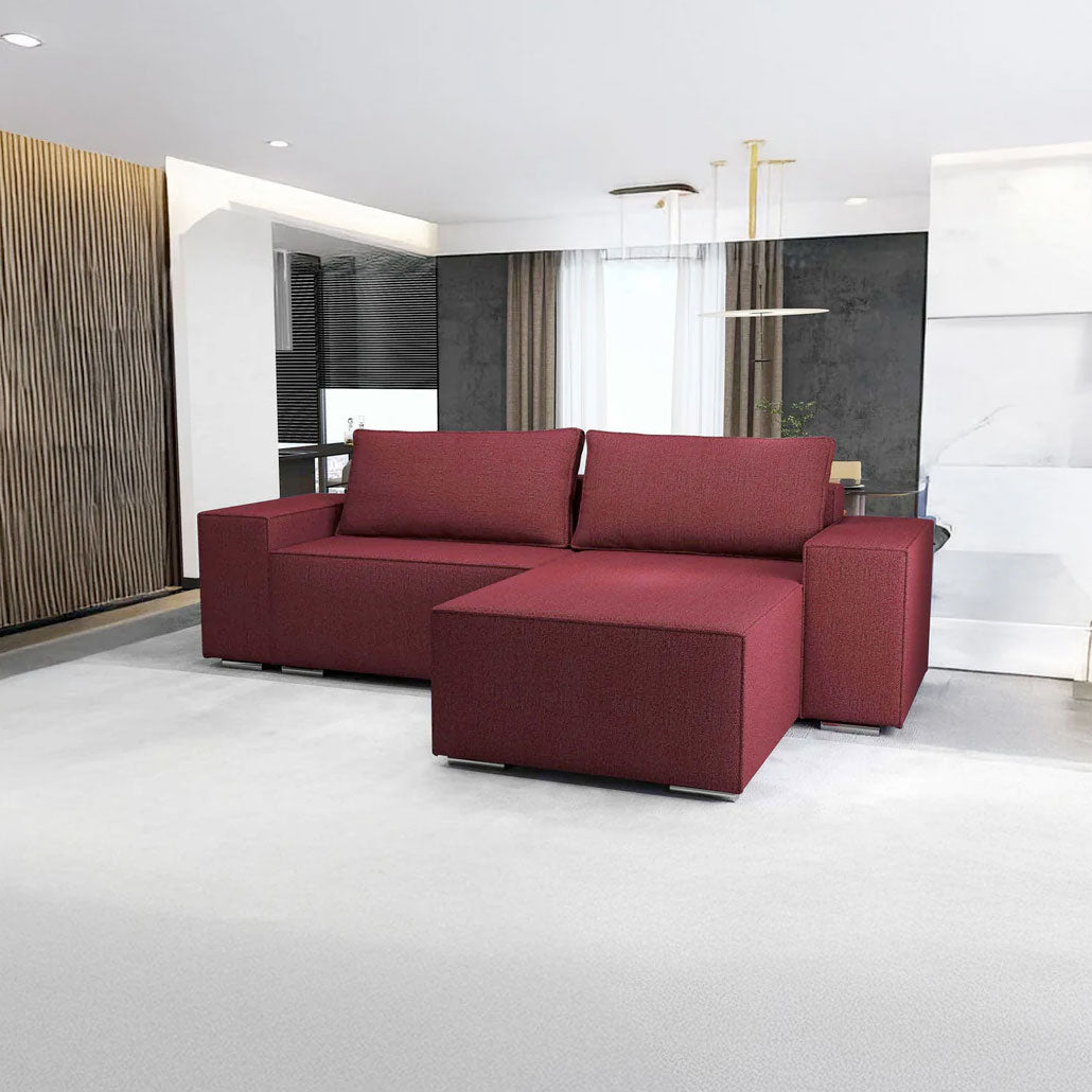 Colțar extensibil dumonde cu ladă de depozitare si sezut confortabil din spuma HR, Dream Enjoy Rosu 290x185 cm II