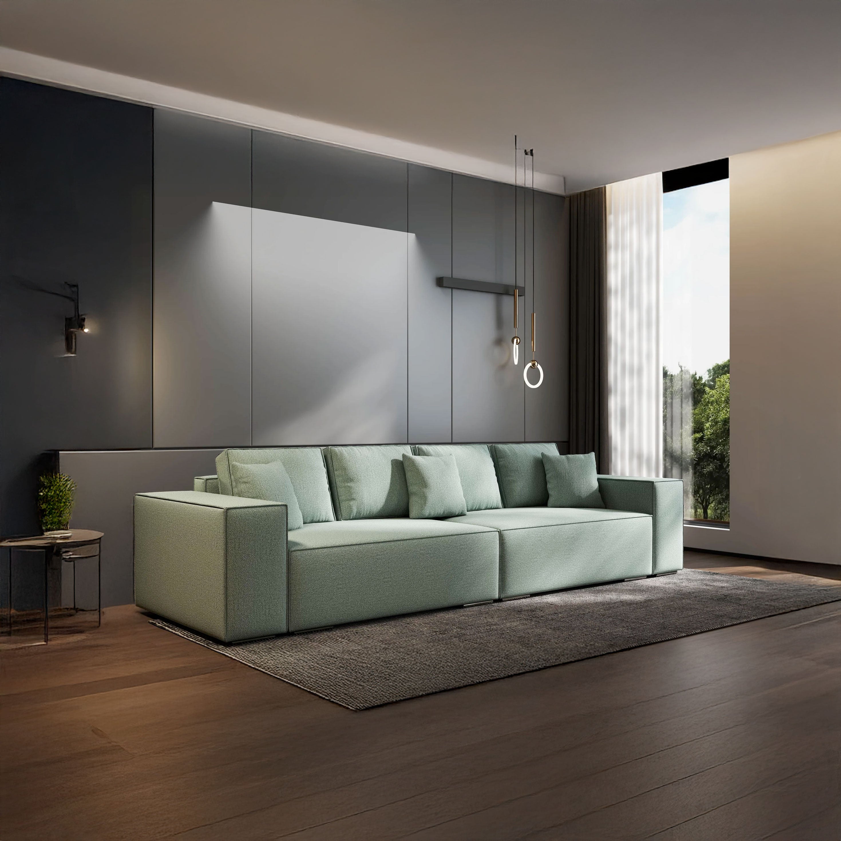 Canapea extensibilă dumonde cu ladă de depozitare si sezut confortabil din spuma HR, Dream Enjoy Mint 310x100 cm Fabrica