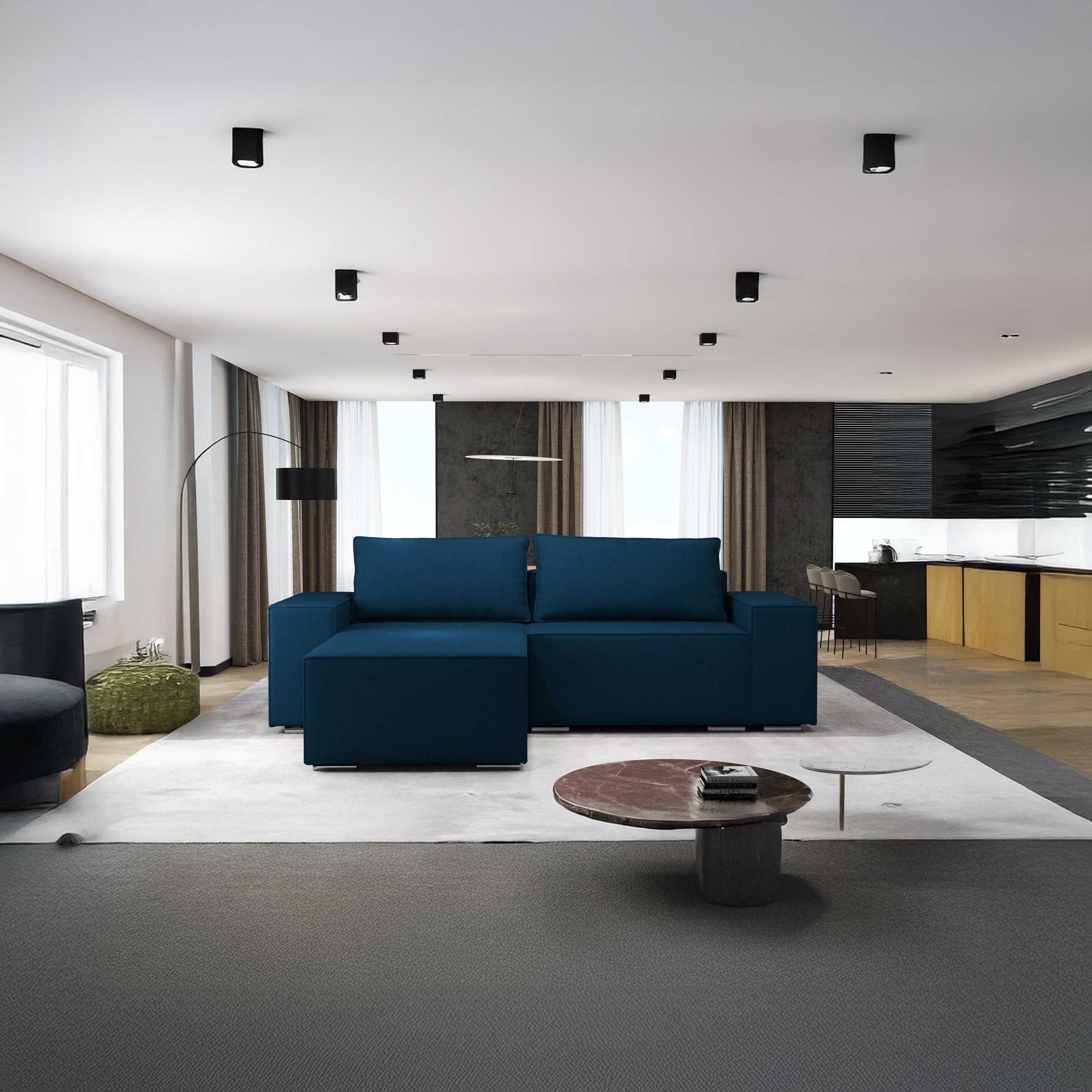 Colțar extensibil dumonde cu ladă de depozitare si sezut confortabil din spuma HR, Dream Enjoy Petrol 290x185 cm Fabrica