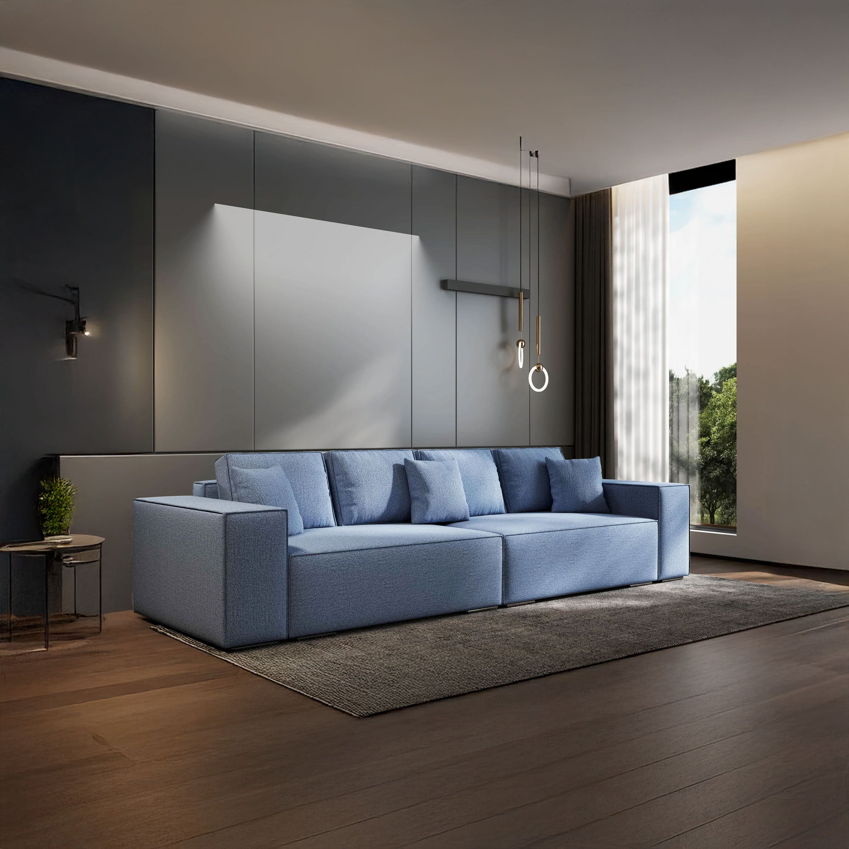 Canapea extensibilă dumonde cu ladă de depozitare si sezut confortabil din spuma HR, Dream Enjoy Blue 310x100 cm Fabrica