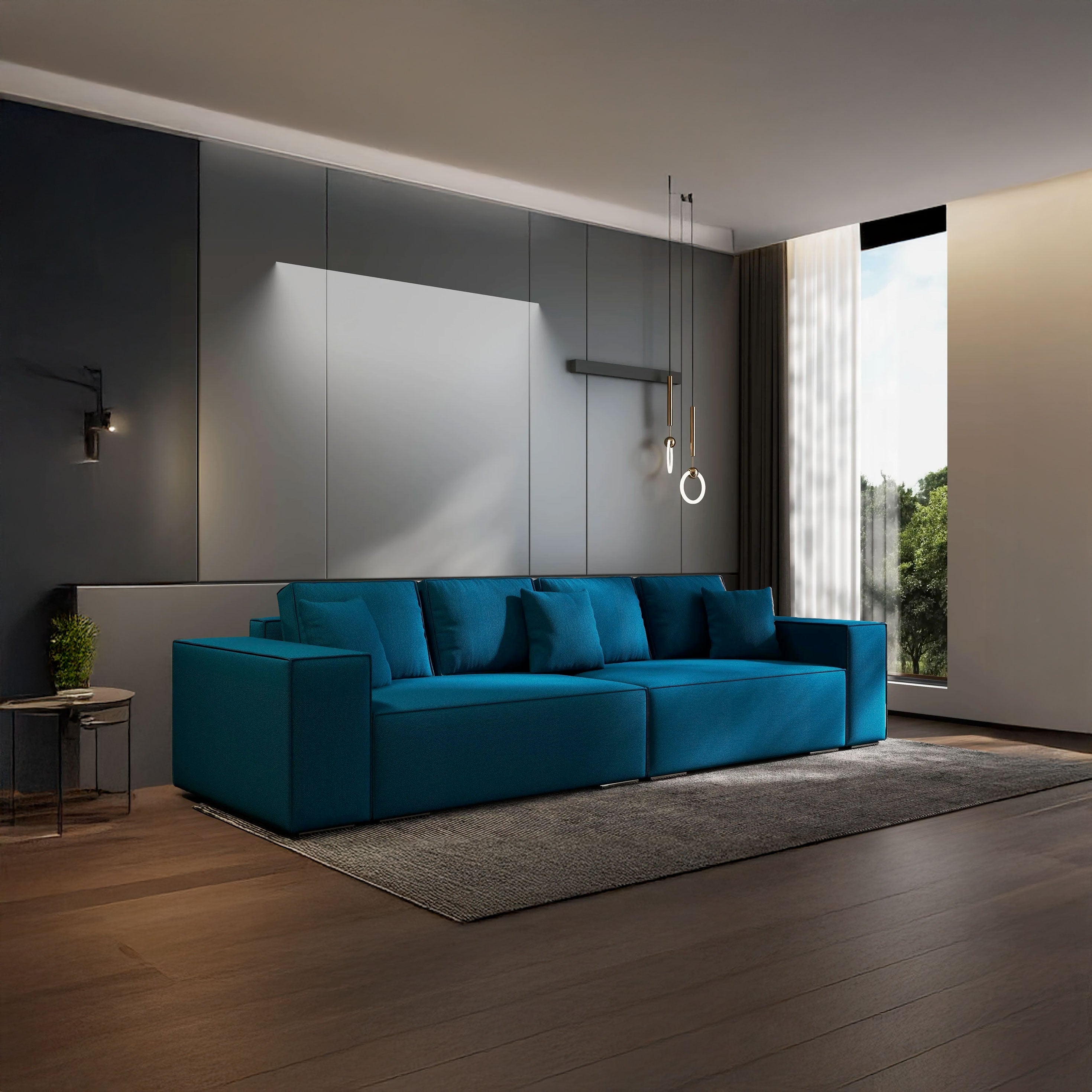 Canapea extensibilă dumonde cu ladă de depozitare si sezut confortabil din spuma HR, Dream Enjoy Petrol 310x100 cm Fabrica