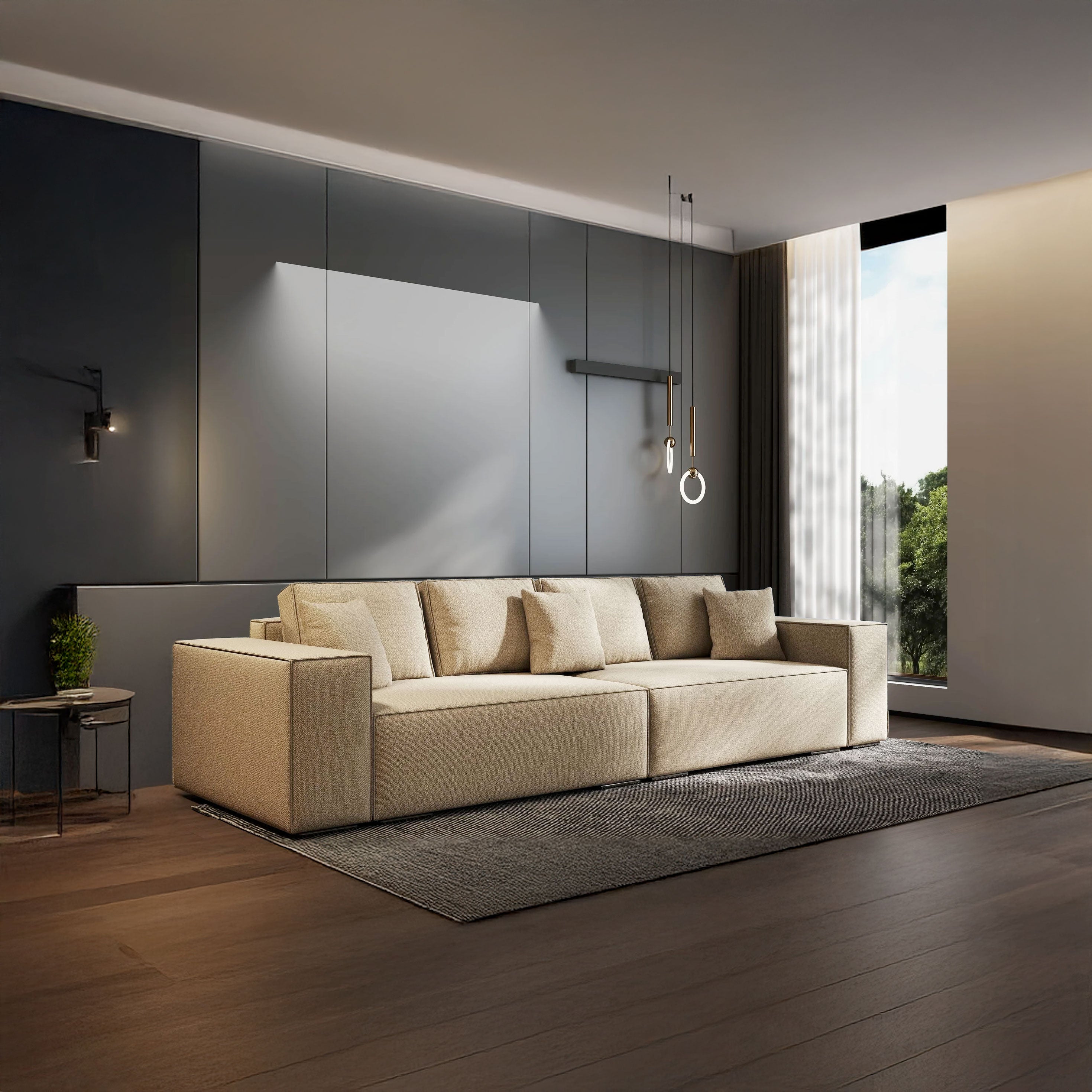 Canapea extensibilă dumonde cu ladă de depozitare si sezut confortabil din spuma HR, Dream Enjoy Camel 310x100 cm Fabrica