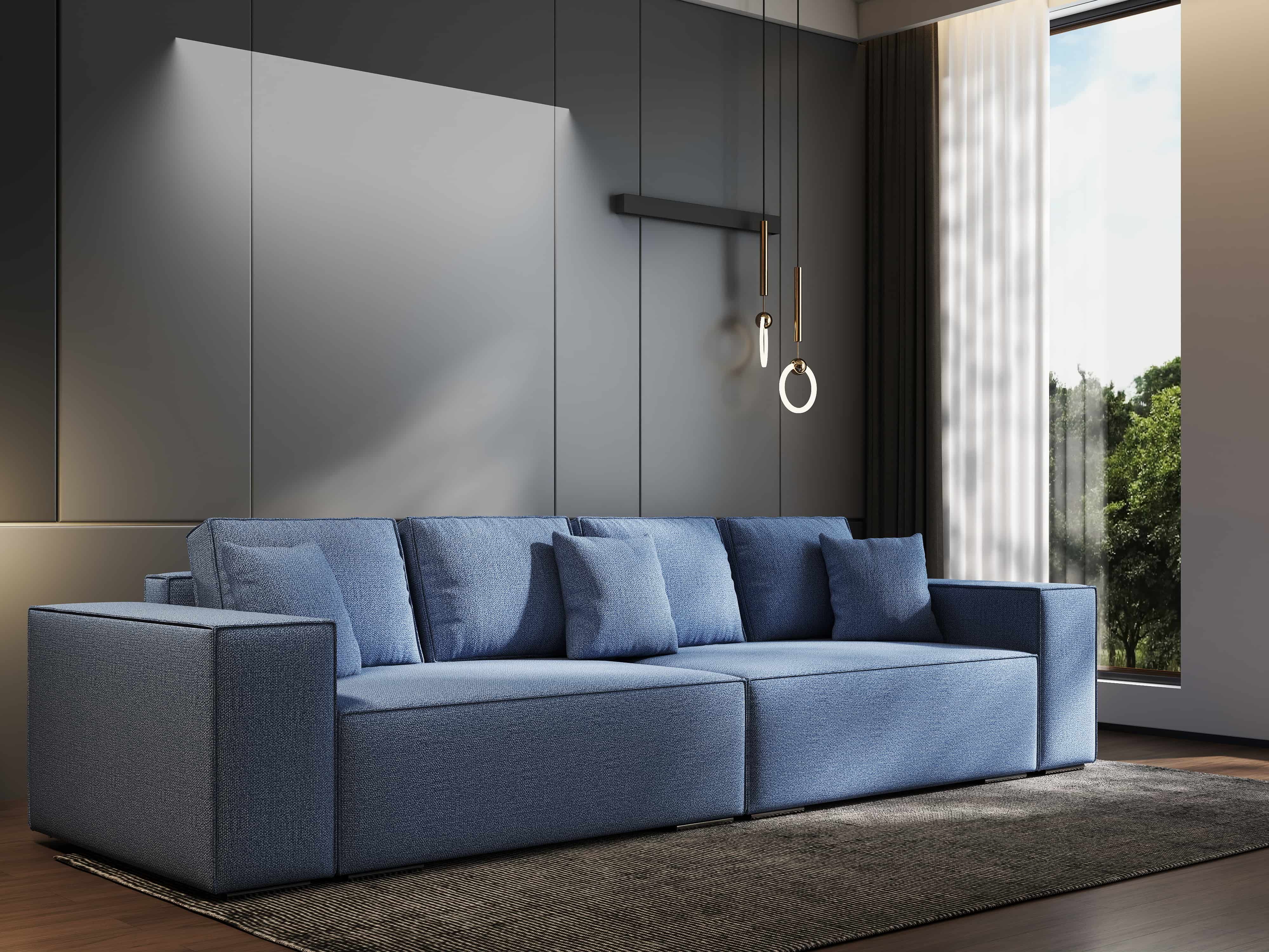 Canapea extensibilă dumonde cu ladă de depozitare si sezut confortabil din spuma HR, Dream Enjoy Blue 310x100 cm Fabrica
