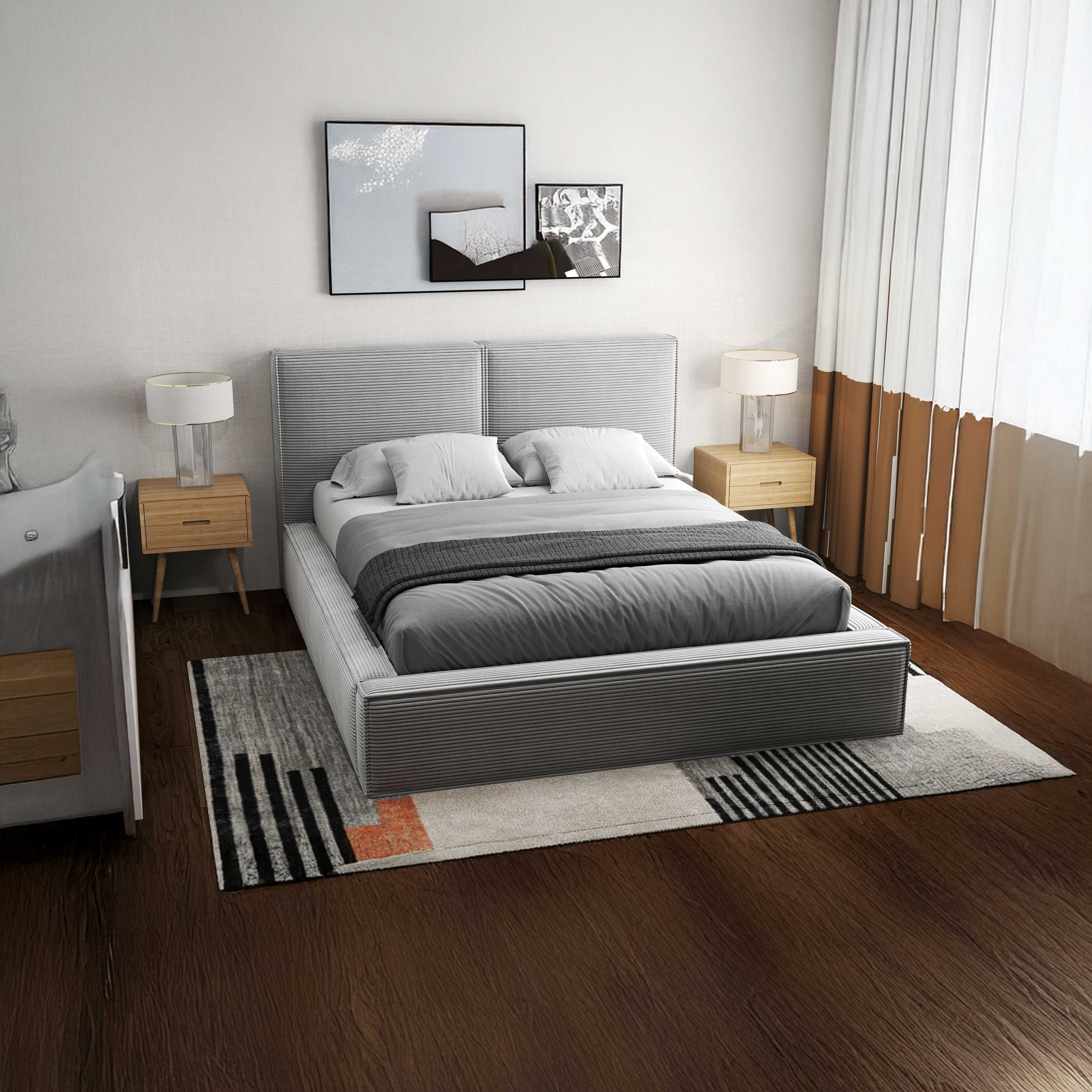 Pat dormitor dumonde, tapitat gri, Dreamer 160x200 cm, somiera rabatabila inclusa, spatiu depozitare WLS