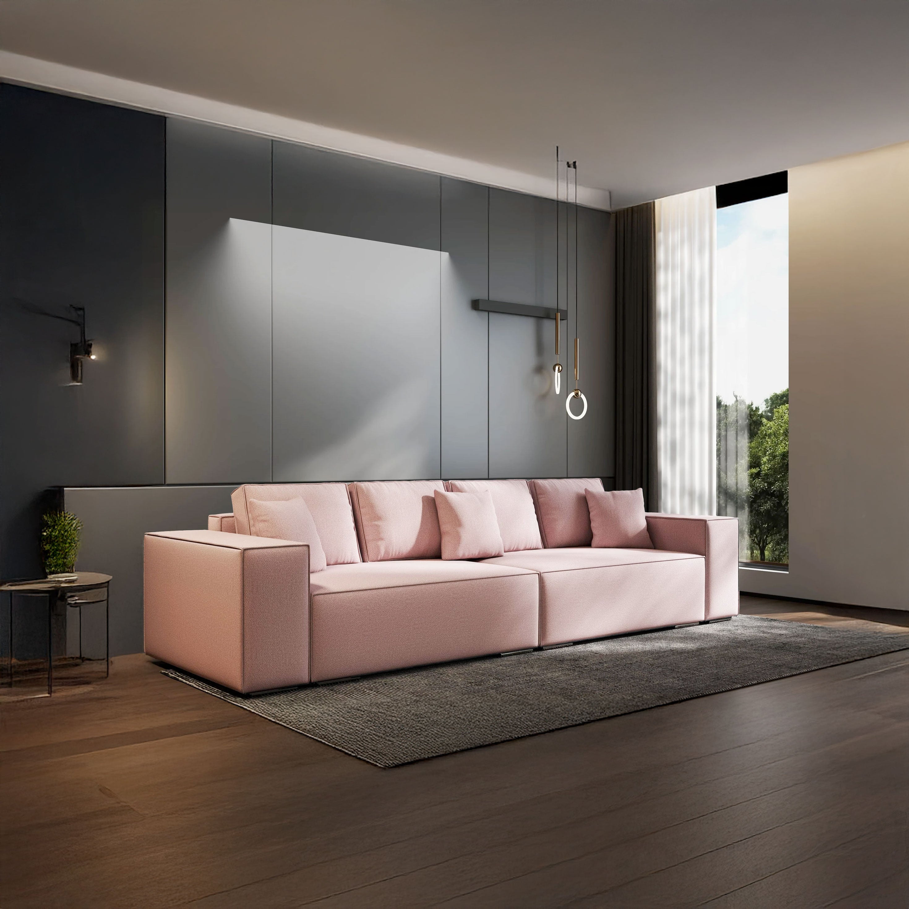 Canapea extensibilă dumonde cu ladă de depozitare si sezut confortabil din spuma HR, Dream Enjoy Flamingo 310x100 cm Fabrica