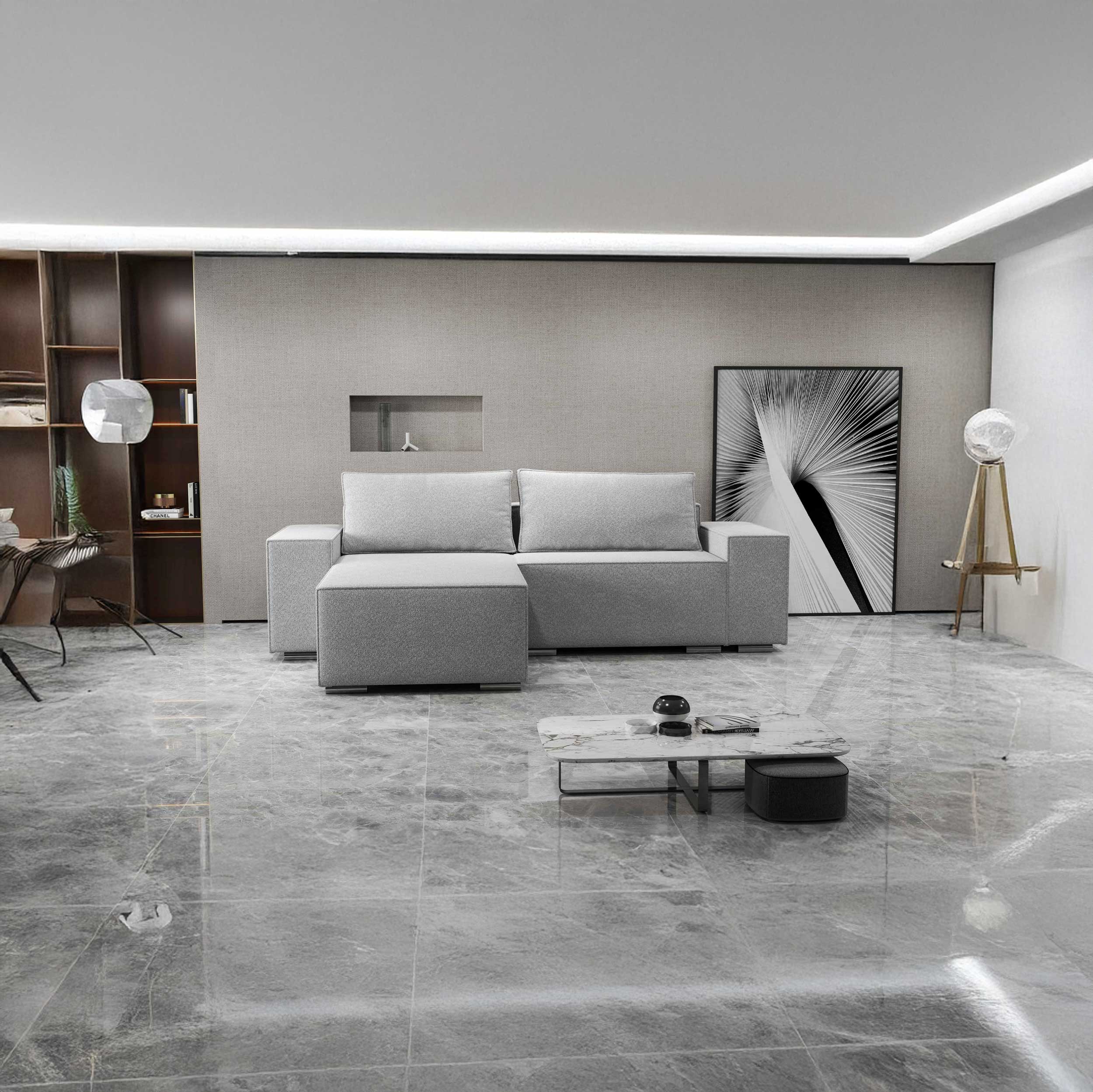 Colțar extensibil dumonde cu ladă de depozitare si sezut confortabil din spuma HR, Dream Euphoria Dove 290x185 cm Fabrica