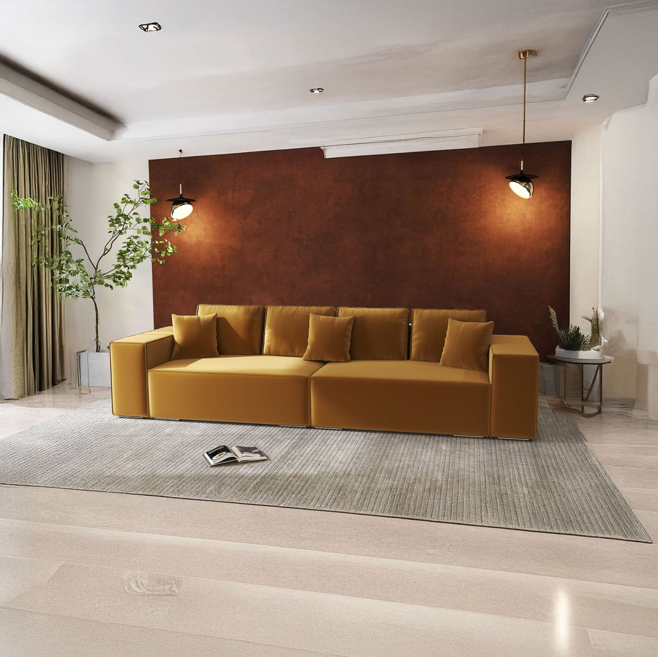 Canapea extensibilă dumonde cu ladă de depozitare si sezut confortabil din spuma HR, Dream Royal Mustar 310x100 cm Fabrica