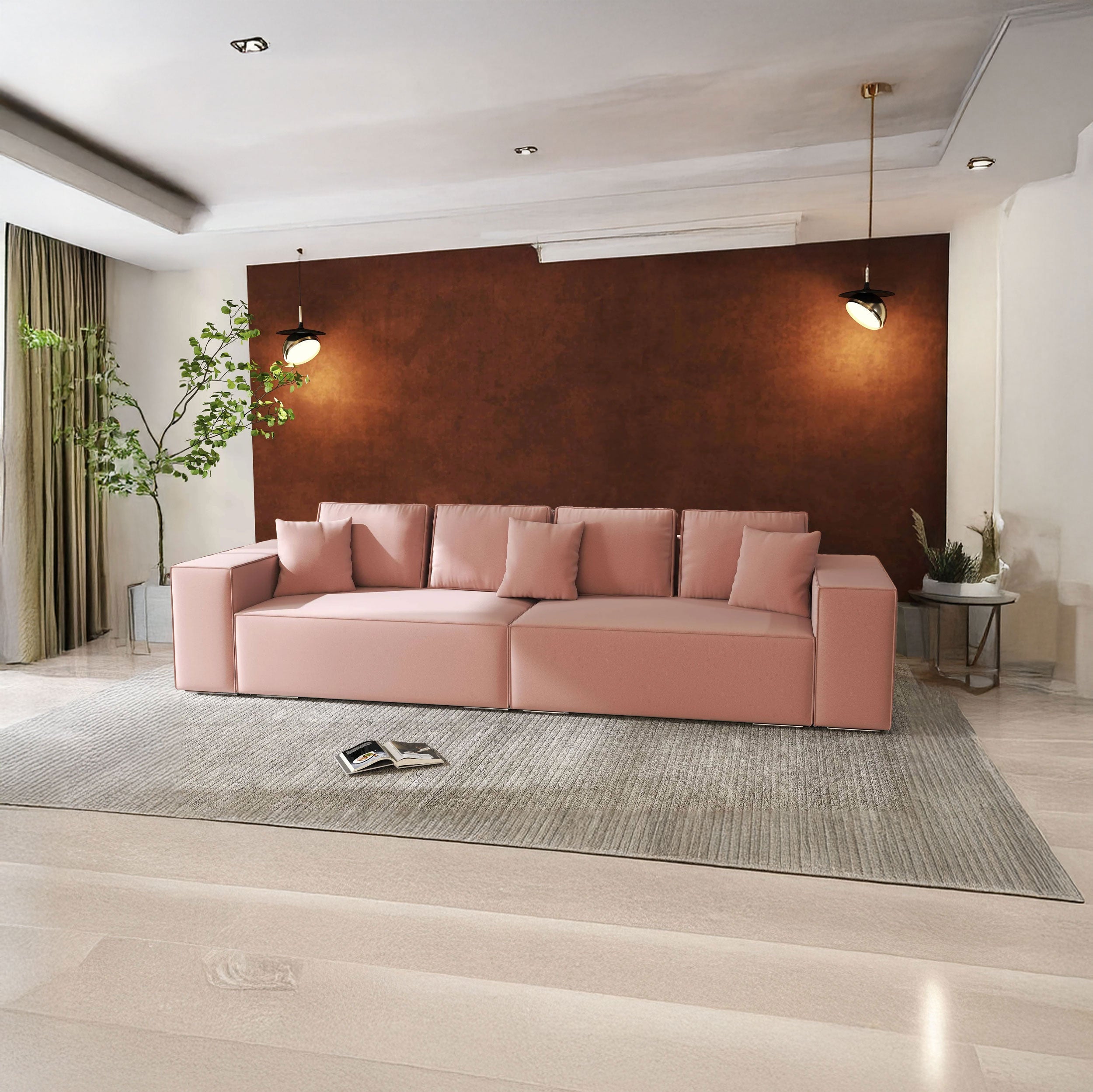 Canapea extensibilă dumonde cu ladă de depozitare si sezut confortabil din spuma HR, Dream Royal Roz 310x100 cm Fabrica