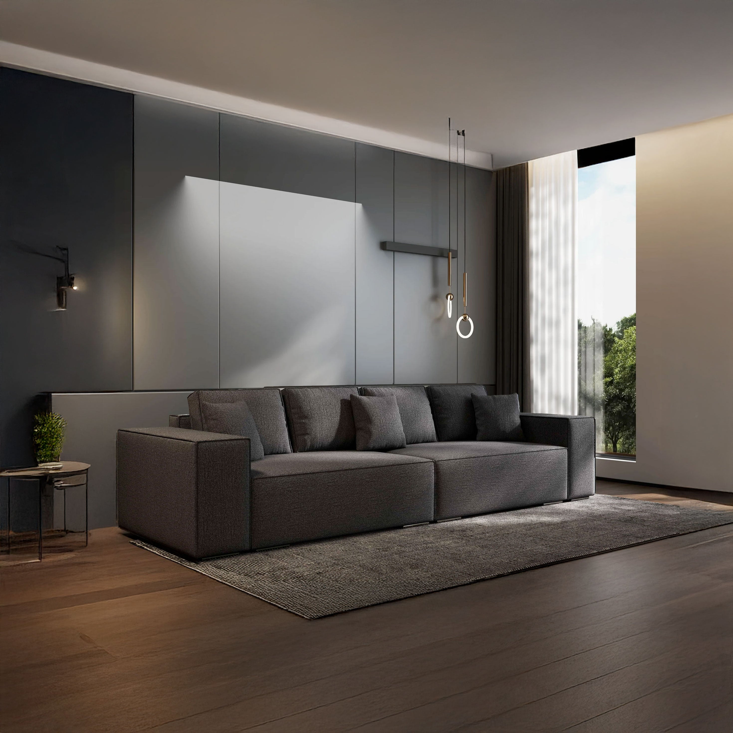 Canapea extensibilă dumonde cu ladă de depozitare si sezut confortabil din spuma HR, Dream Enjoy Grafit 310x100 cm Fabrica