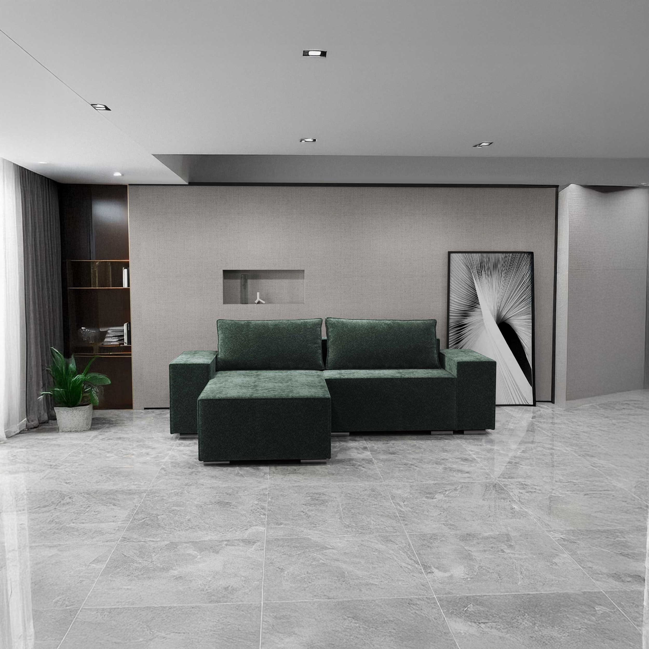 Colțar extensibil dumonde cu ladă de depozitare si sezut confortabil din spuma HR, Dream Euphoria Verde 290x185 cm Fabrica