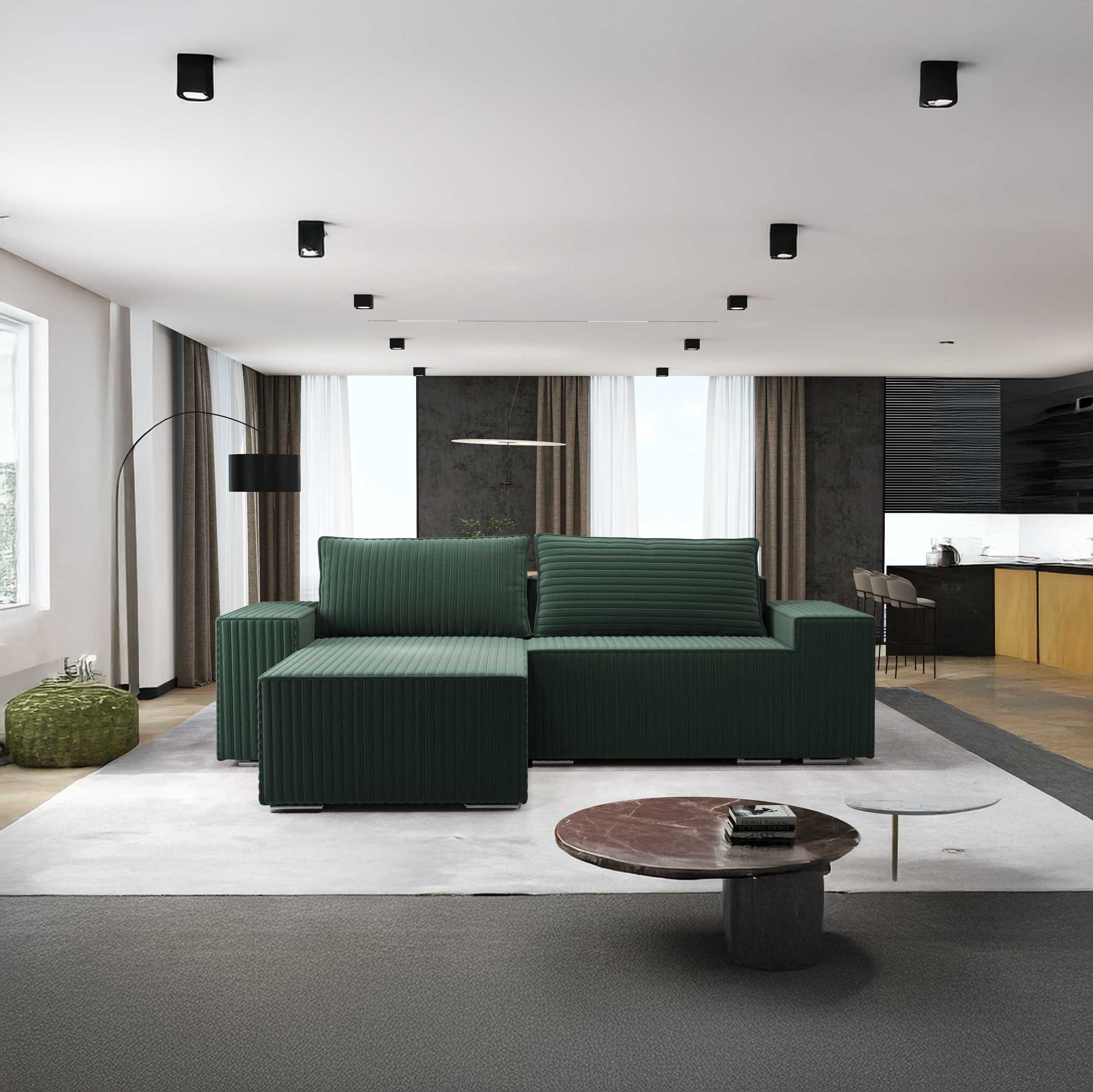 Colțar extensibil dumonde cu ladă de depozitare si sezut confortabil din spuma HR, Dream Ambience Verde 290x185 cm II Fabrica