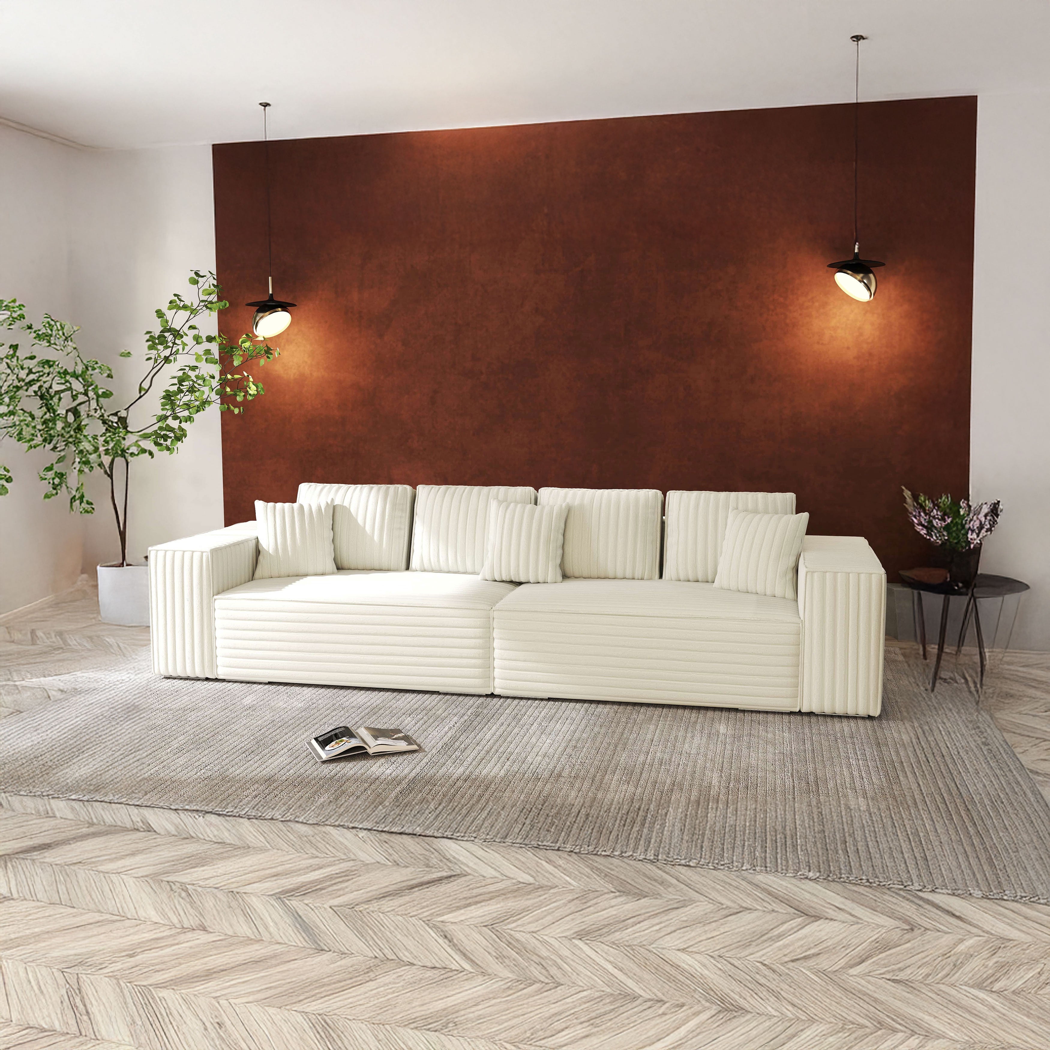 Canapea extensibilă dumonde cu ladă de depozitare si sezut confortabil din spuma HR, Dream Ambience Ivory 310x100 cm Fabrica