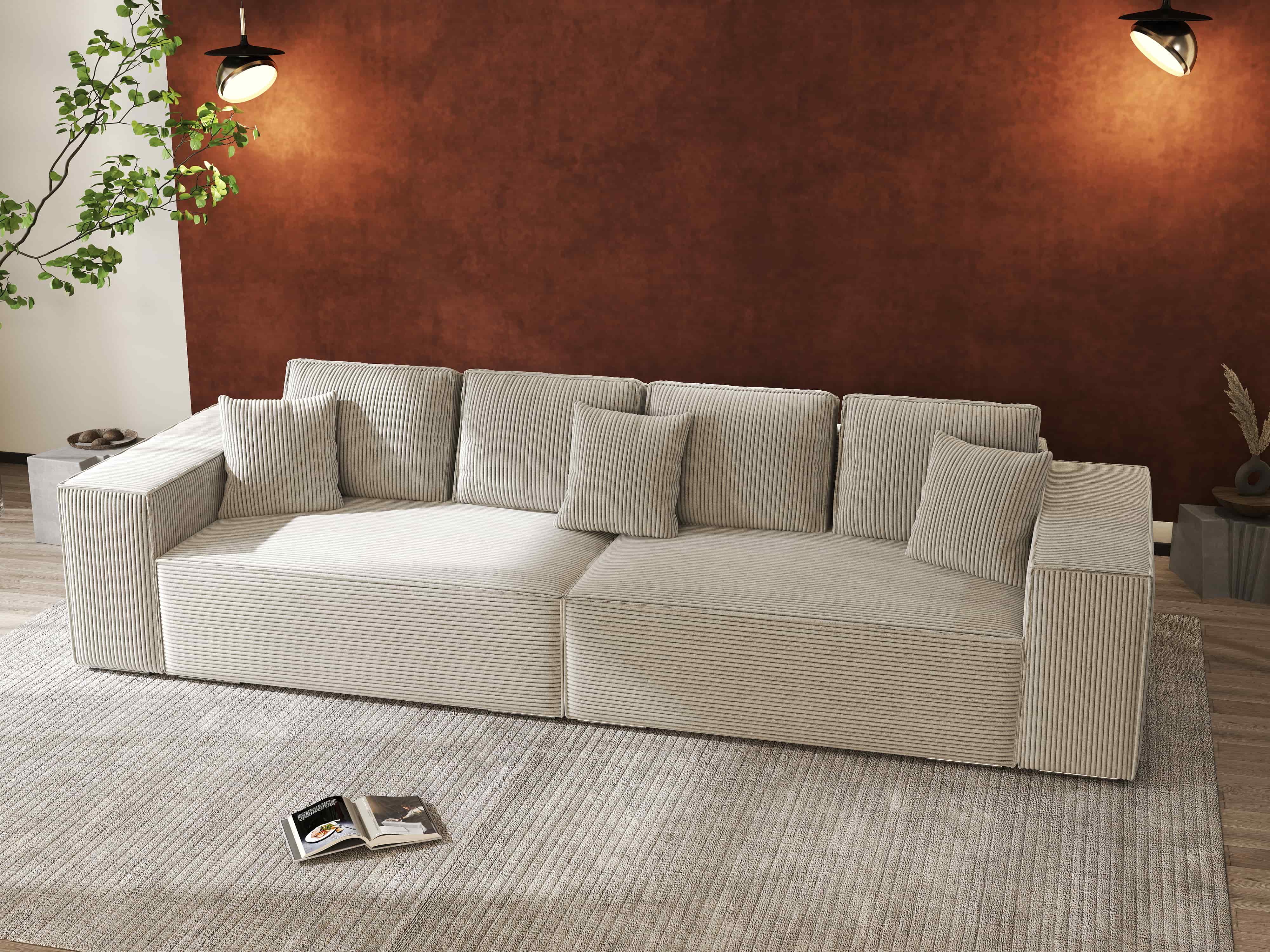 Canapea extensibilă dumonde cu ladă de depozitare si sezut confortabil din spuma HR, Dream Zoom Cream 310x100 cm Fabrica