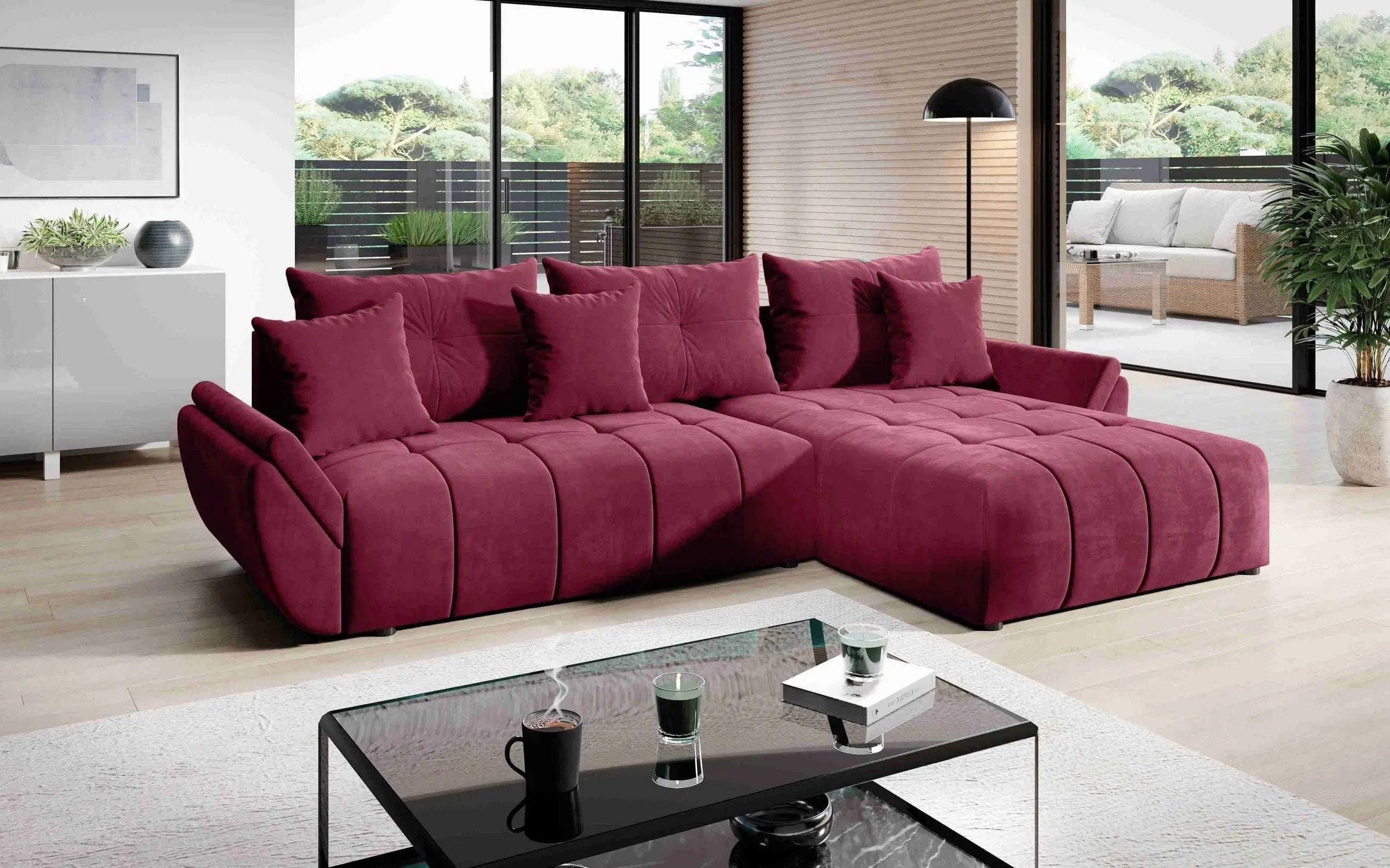 Colțar extensibil dumonde cu ladă de depozitare si sezut confortabil din spuma HR, Berlin Enjoy Winery II 280x185 cm Fabrica