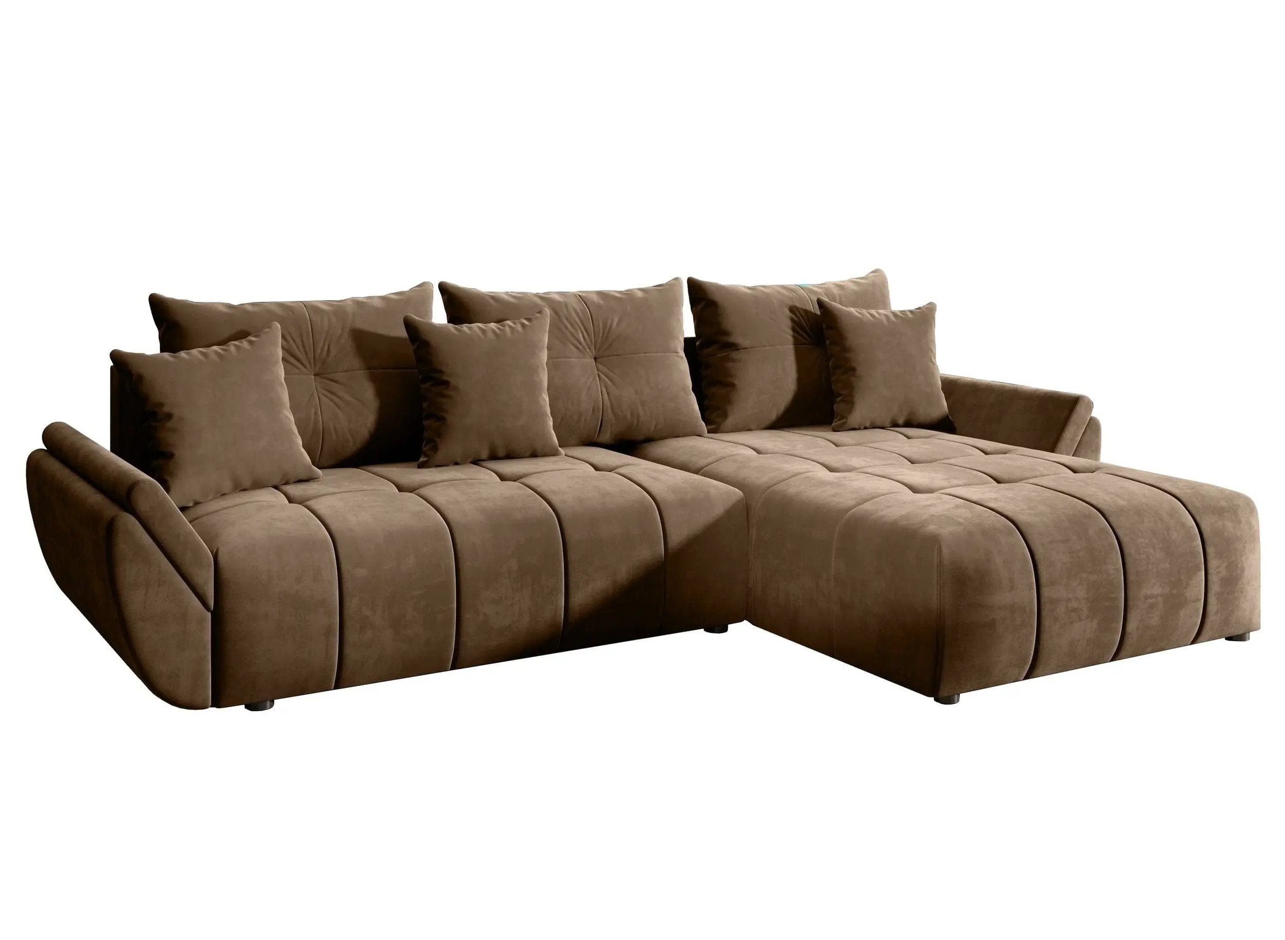 Colțar extensibil dumonde cu ladă de depozitare si sezut confortabil din spuma HR, Berlin Enjoy Brown II 280x185 cm Fabrica