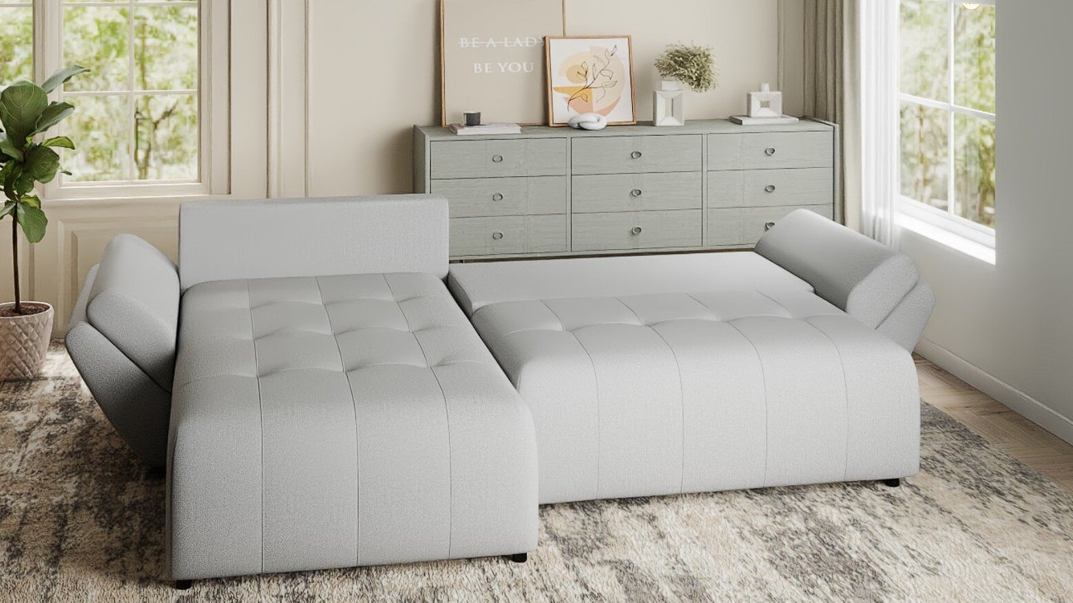 Colțar extensibil dumonde cu ladă de depozitare si sezut confortabil din spuma HR, Berlin Enjoy Gri 280x185 cm