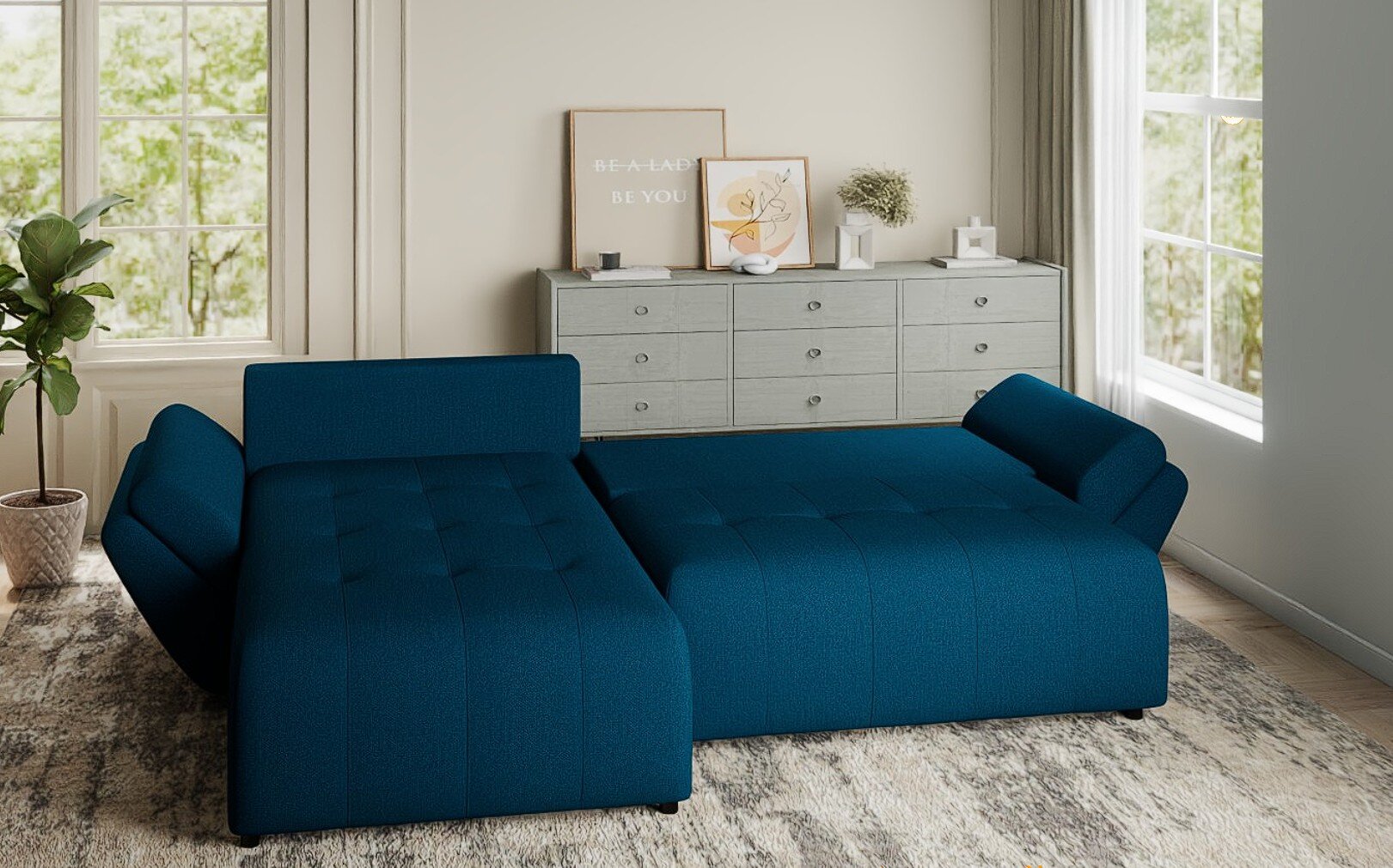 Colțar extensibil dumonde cu ladă de depozitare si sezut confortabil din spuma HR, Berlin Enjoy Verde Petrol 280x185 cm