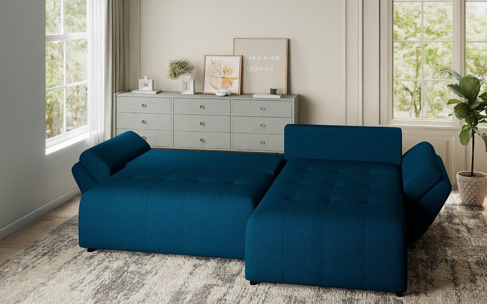 Colțar extensibil dumonde cu ladă de depozitare si sezut confortabil din spuma HR, Berlin Enjoy Verde Petrol 280x185 cm II