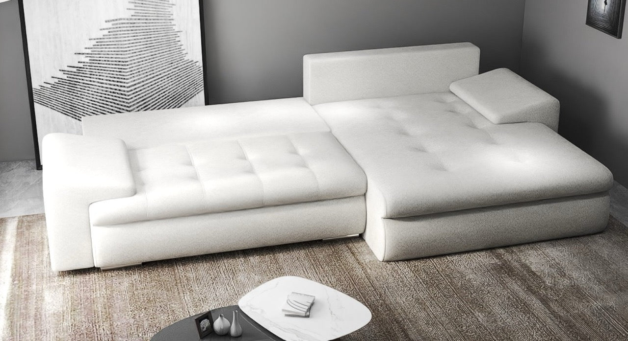 Colțar extensibil dumonde cu ladă de depozitare si sezut confortabil din spuma HR, Leonardo Euphoria Ivory 260x185 cm II Fabrica