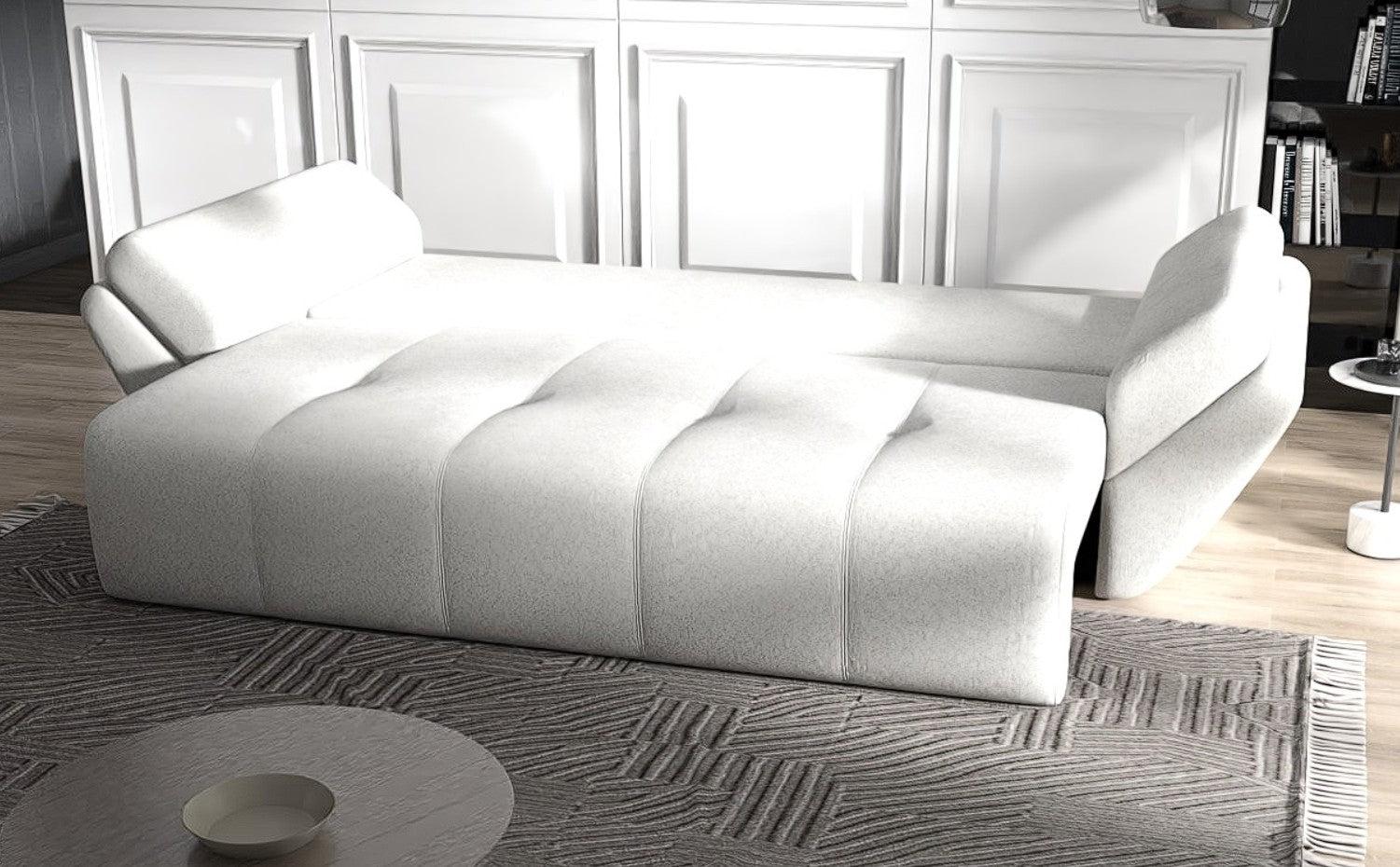 Canapea extensibilă dumonde cu ladă de depozitare si sezut confortabil din spuma HR, Berlin Euphoria Ivory 250x100 cm Fabrica