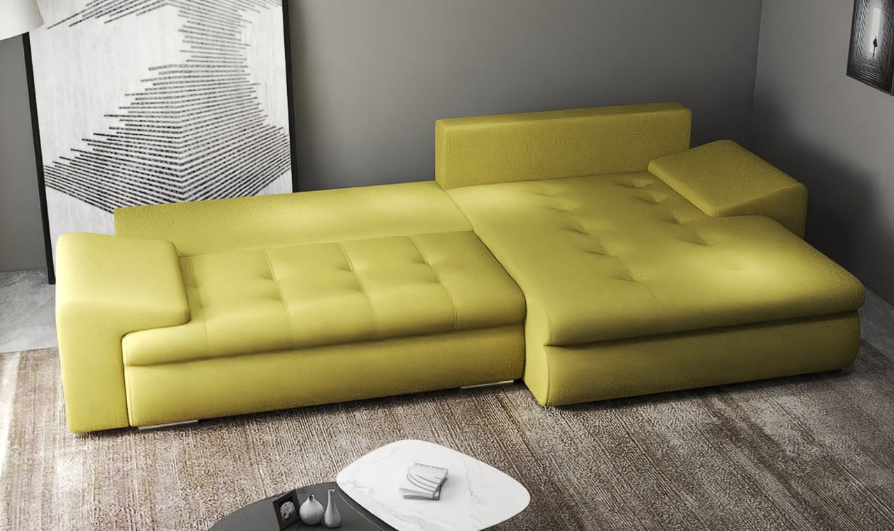 Colțar extensibil dumonde cu ladă de depozitare si sezut confortabil din spuma HR, Leonardo Enjoy Verde 260x185 cm II Fabrica