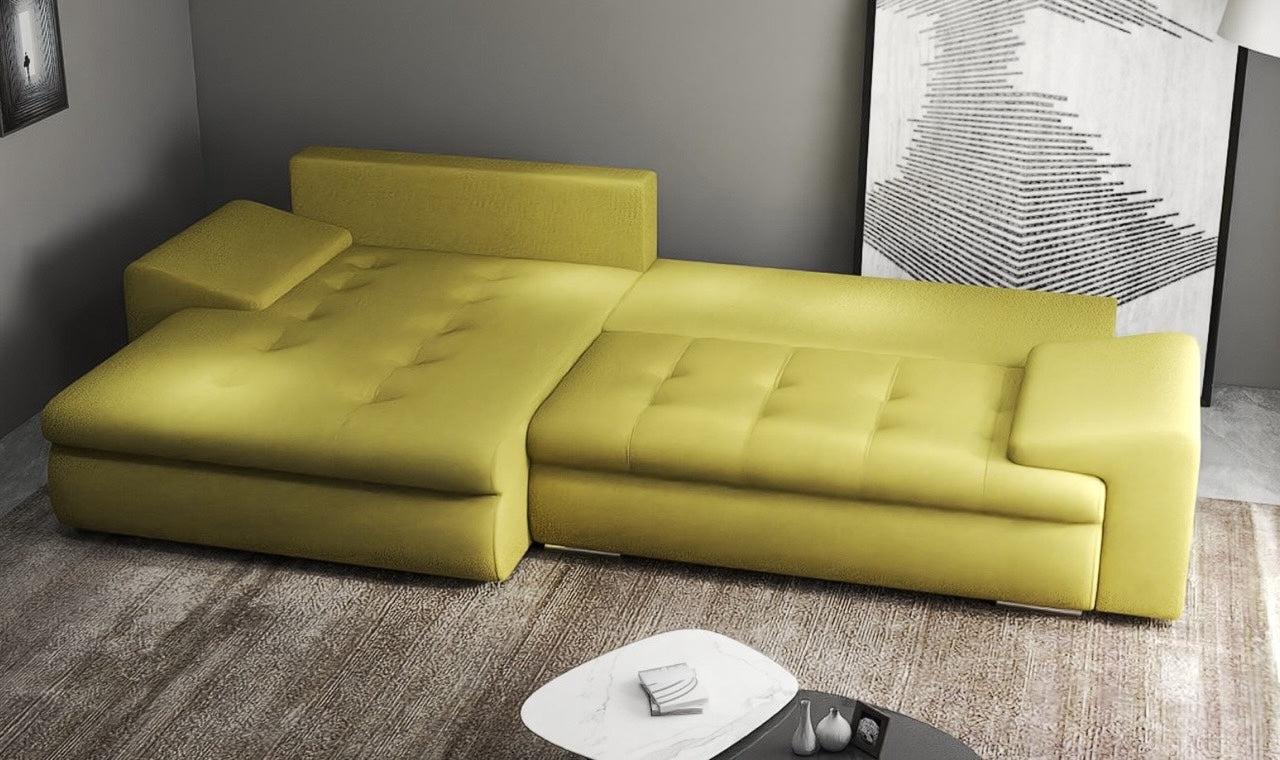 Colțar extensibil dumonde cu ladă de depozitare si sezut confortabil din spuma HR, Leonardo Enjoy Verde 260x185 cm Fabrica