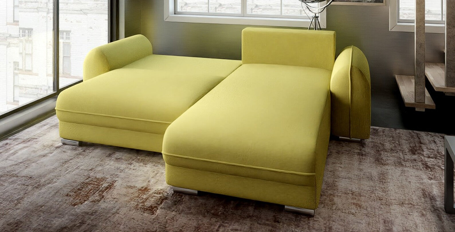 Colțar extensibil dumonde cu ladă de depozitare si sezut confortabil din spuma HR, Denver Enjoy Verde 275x185 cm II Fabrica