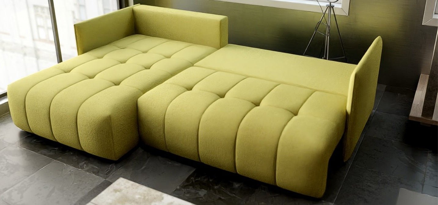 Colțar extensibil dumonde cu ladă de depozitare si sezut confortabil din spuma HR, Malta Enjoy Green 235x185 cm Fabrica