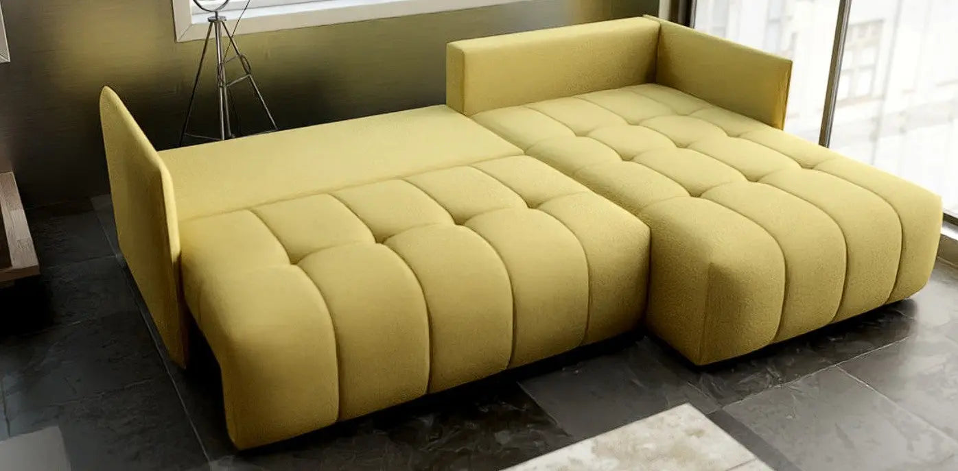 Colțar extensibil dumonde cu ladă de depozitare si sezut confortabil din spuma HR, Malta Galben II 235x185 cm Fabrica