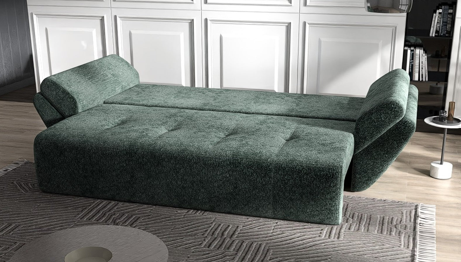 Canapea extensibilă dumonde cu ladă de depozitare si sezut confortabil din spuma HR, Berlin Euphoria Green 250x100 cm Fabrica