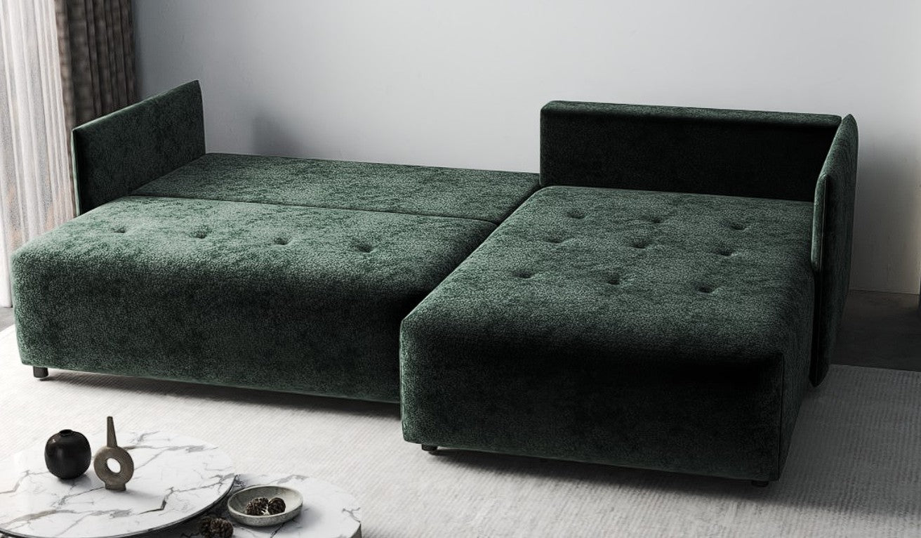 Colțar extensibil dumonde cu ladă de depozitare si sezut confortabil din spuma HR, Malta Euphoria Green 235x185 cm Fabrica