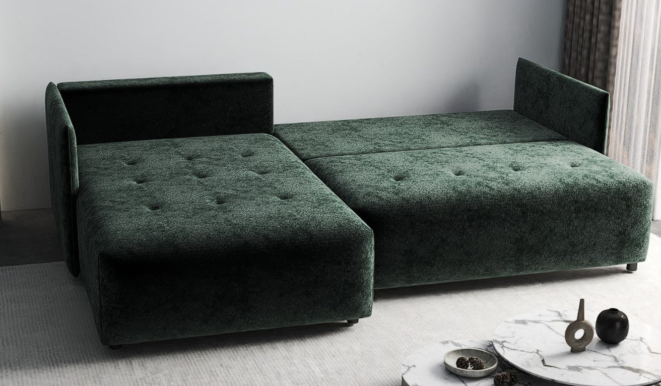 Colțar extensibil dumonde cu ladă de depozitare si sezut confortabil din spuma HR, Malta Euphoria Green II 235x185 cm Fabrica