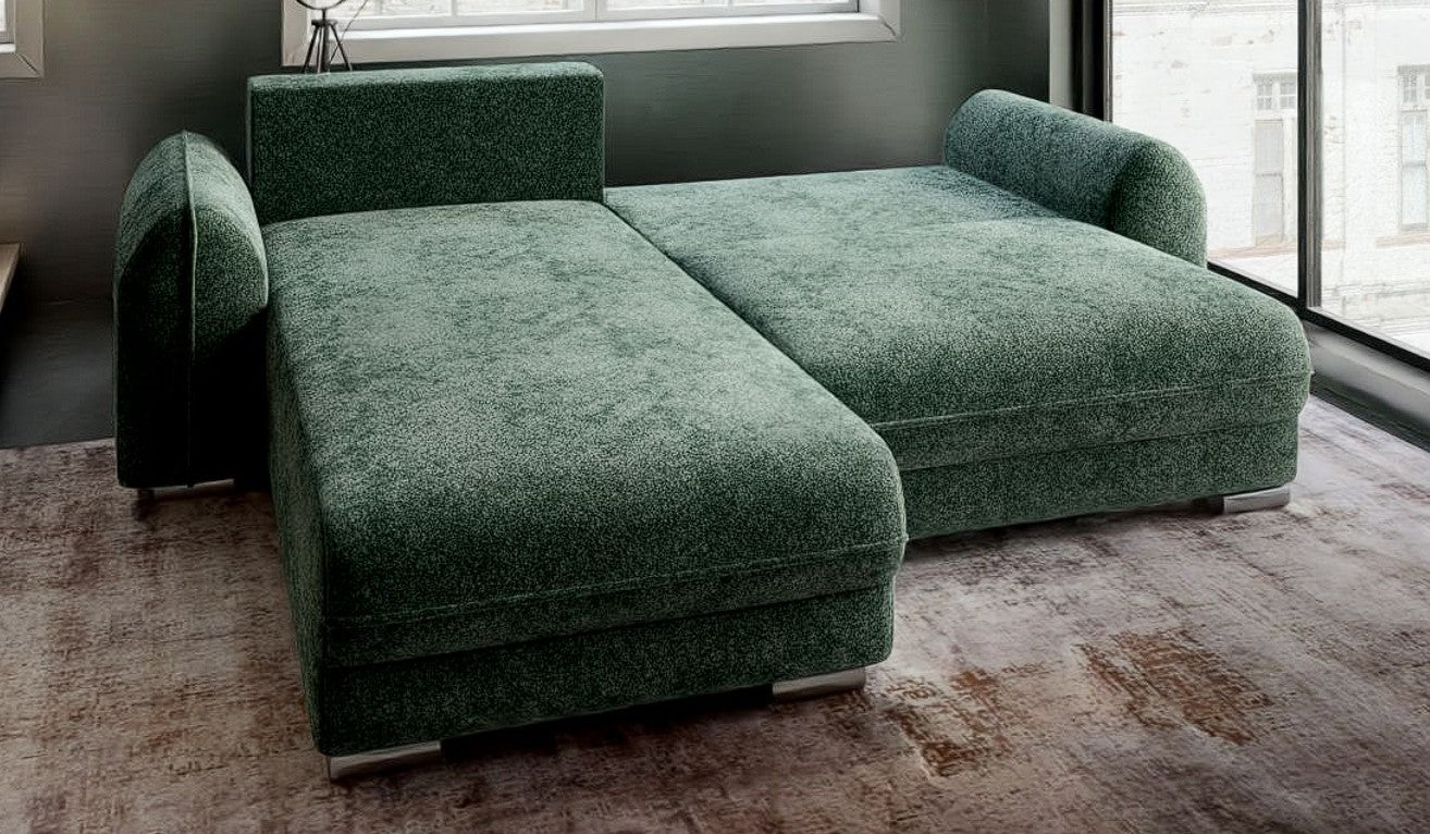 Colțar extensibil dumonde cu ladă de depozitare si sezut confortabil din spuma HR, Denver Euphoria Verde 275x185 cm Fabrica