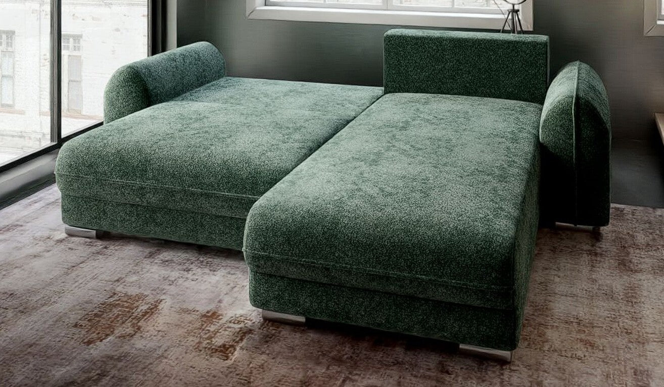 Colțar extensibil dumonde cu ladă de depozitare si sezut confortabil din spuma HR, Denver Euphoria Verde 275x185 cm II Fabrica