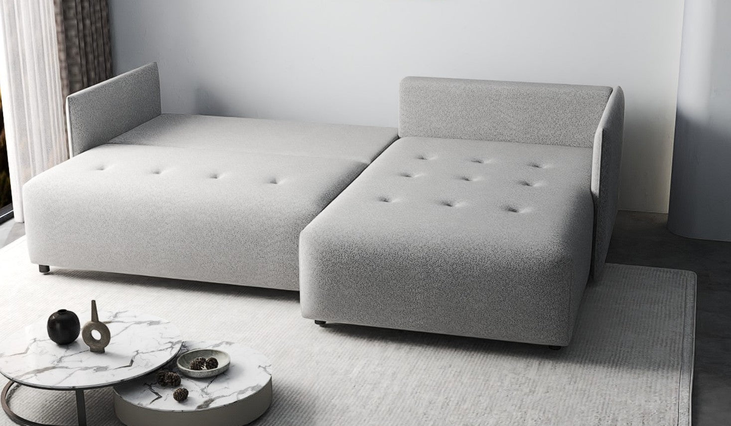 Colțar extensibil dumonde cu ladă de depozitare si sezut confortabil din spuma HR, Malta Euphoria Dove 235x185 cm Fabrica