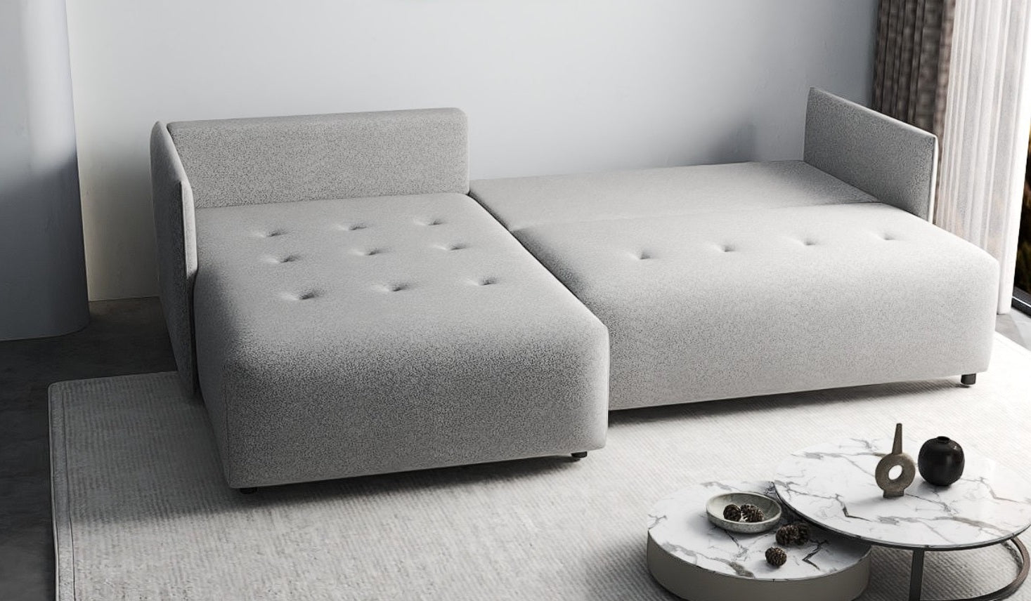 Colțar extensibil dumonde cu ladă de depozitare si sezut confortabil din spuma HR, Malta Euphoria Dove II 235x185 cm Fabrica