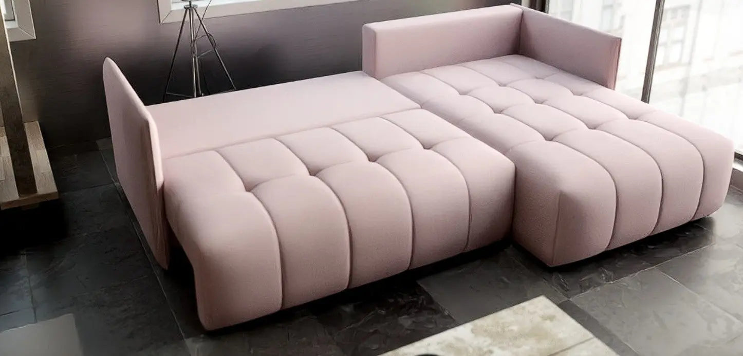 Colțar extensibil dumonde cu ladă de depozitare si sezut confortabil din spuma HR, Malta Rosa II 235x185 cm Fabrica