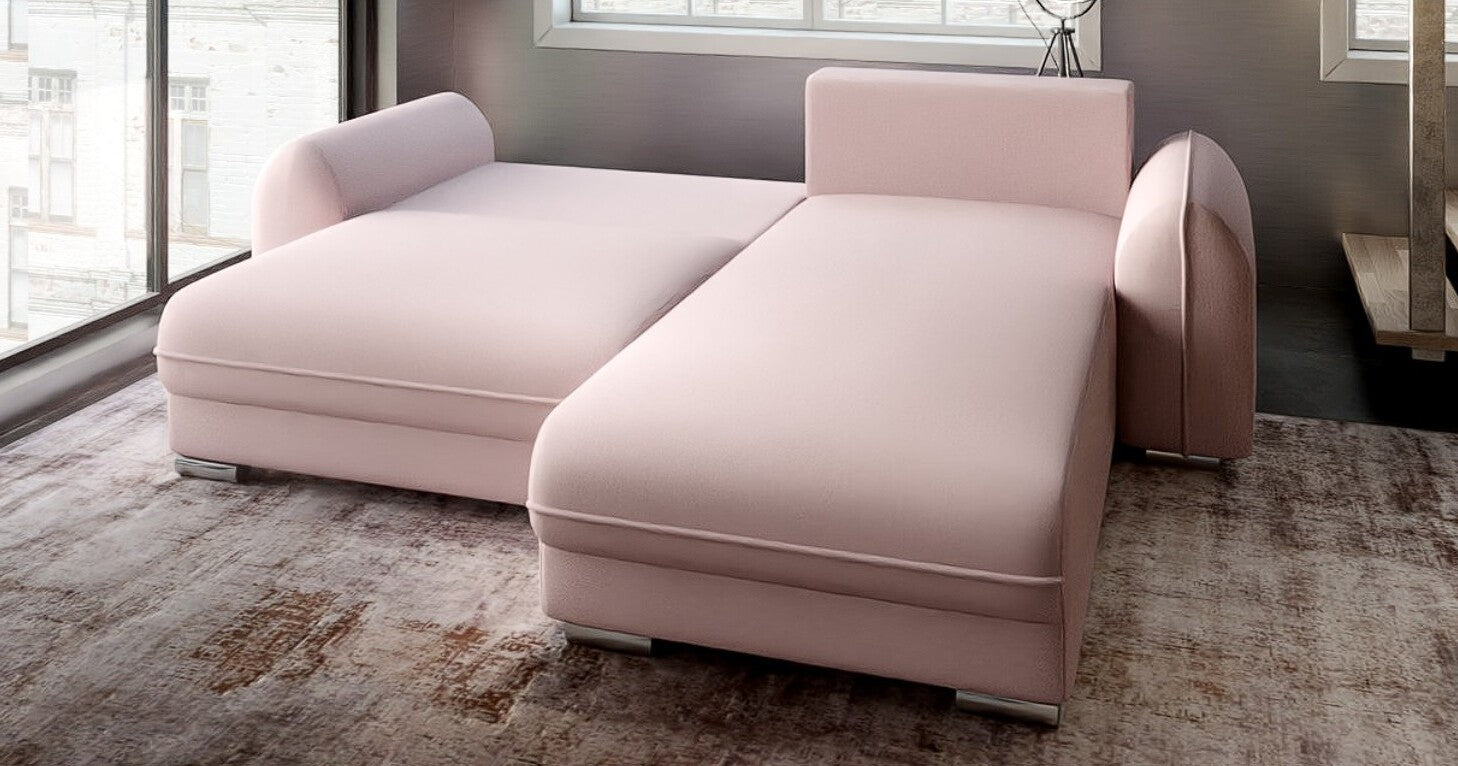 Colțar extensibil dumonde cu ladă de depozitare si sezut confortabil din spuma HR, Denver Enjoy Flamingo 275x185 cm II Fabrica