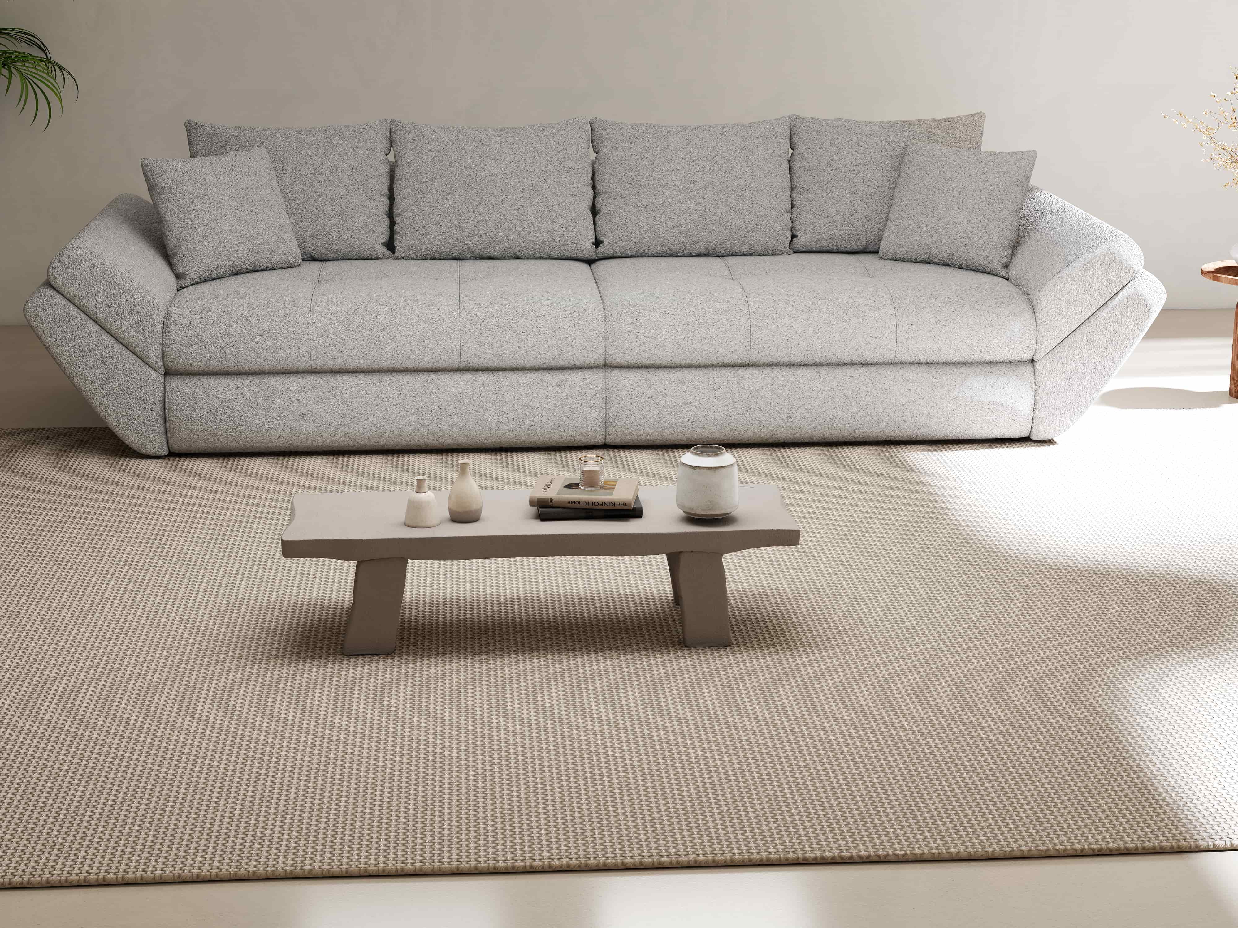 Canapea extensibilă dumonde cu ladă de depozitare si sezut confortabil din spuma HR, Loana Euphoria Dove 300x100 cm Fabrica