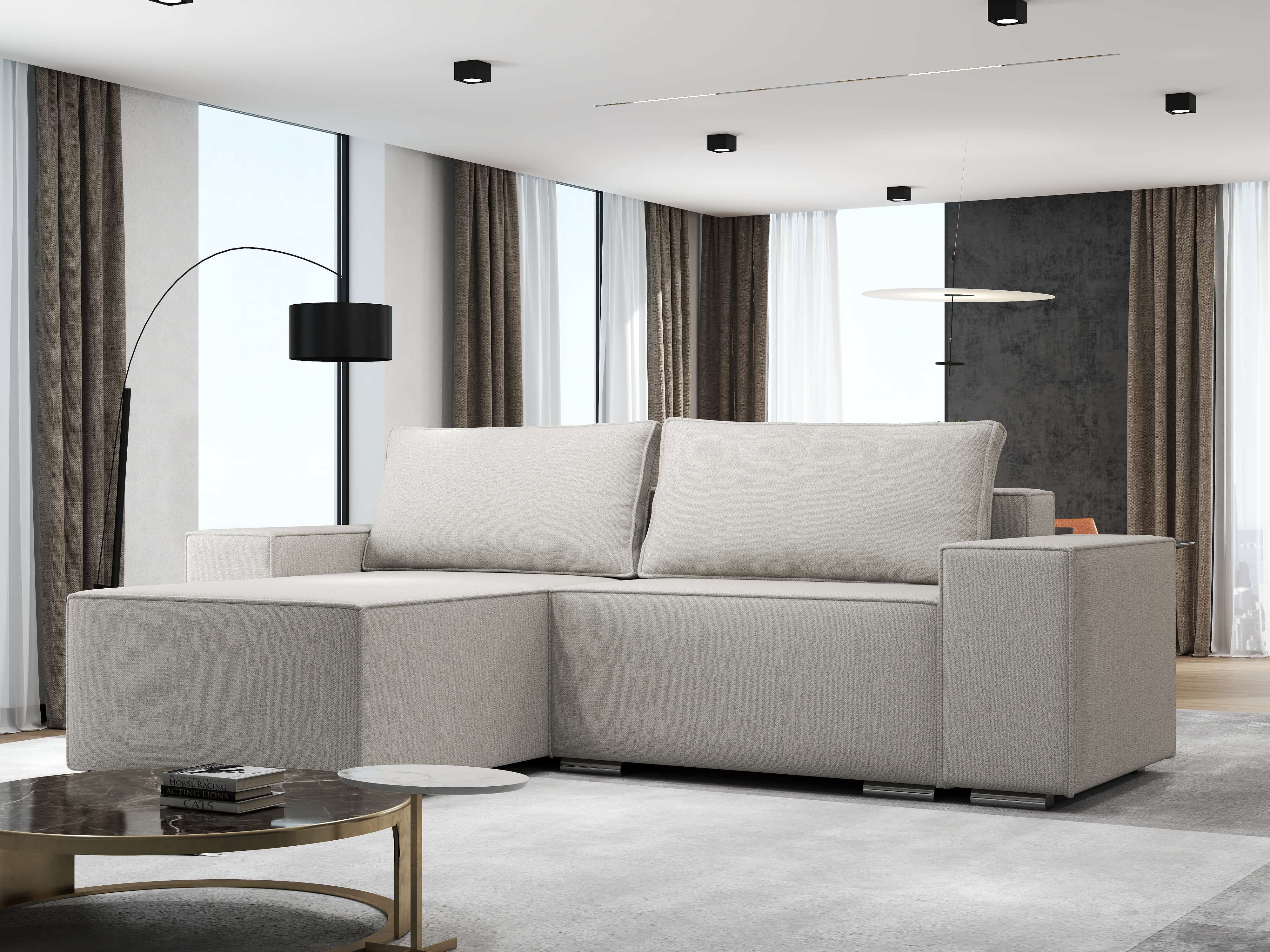 Colțar extensibil dumonde cu ladă de depozitare si sezut confortabil din spuma HR, Dream Enjoy Bej 290x185 cm Fabrica