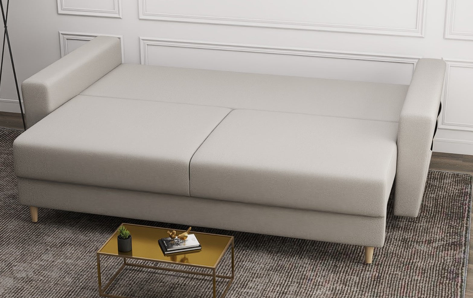 Canapea extensibilă dumonde cu ladă de depozitare si sezut confortabil din spuma HR, Summer Enjoy Bej 225x100 cm fabrica