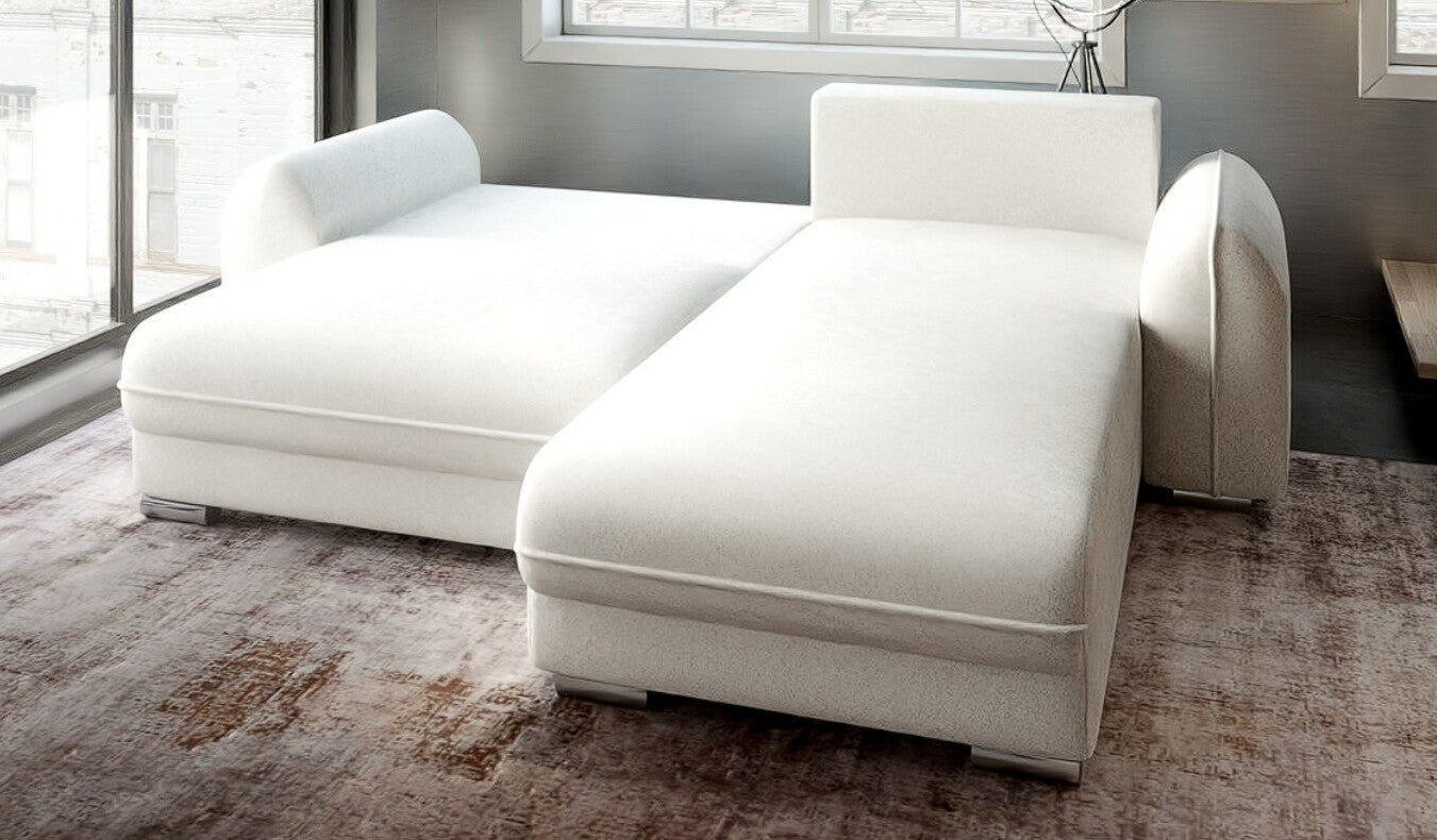 Colțar extensibil dumonde cu ladă de depozitare si sezut confortabil din spuma HR, Denver Euphoria Ivory 275x185 cm II Fabrica