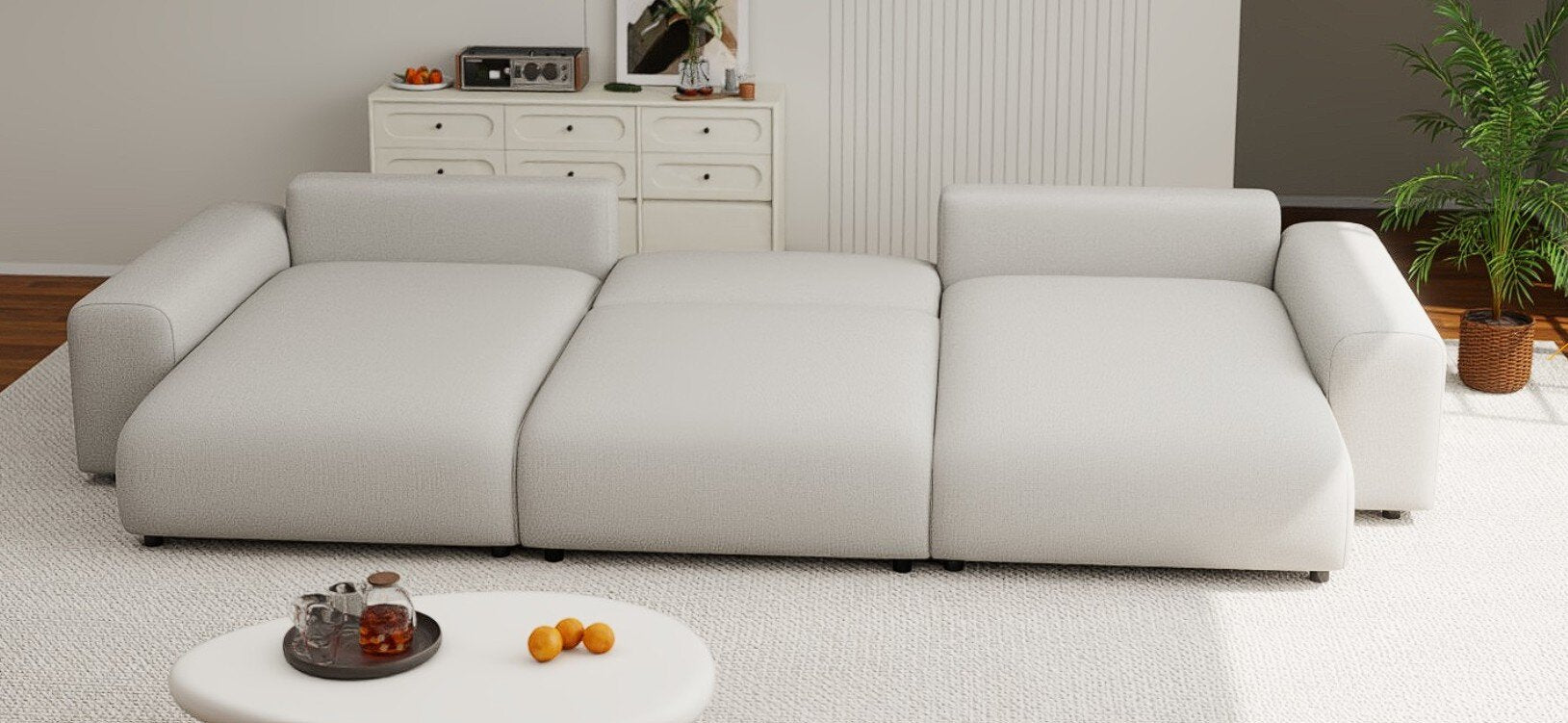 Colțar extensibil dumonde cu ladă de depozitare si sezut confortabil din spuma HR, Sarina U Enjoy Bej 350x168 cm