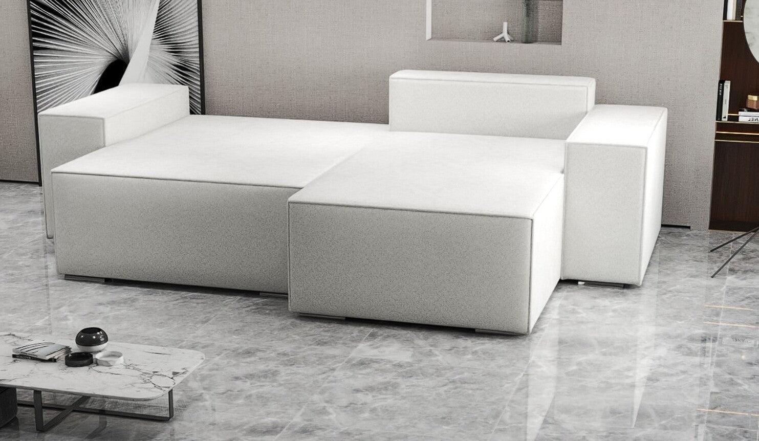 Colțar extensibil dumonde cu ladă de depozitare si sezut confortabil din spuma HR, Dream Euphoria Ivory 290x185 cm II Fabrica