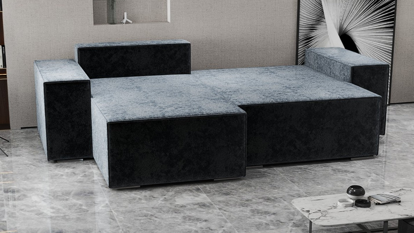 Colțar extensibil dumonde cu ladă de depozitare si sezut confortabil din spuma HR, Dream Euphoria Grafit 290x185 cm Fabrica