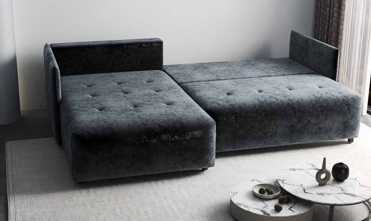 Colțar extensibil dumonde cu ladă de depozitare si sezut confortabil din spuma HR, Malta Euphoria Grafit 235x185 cm Fabrica