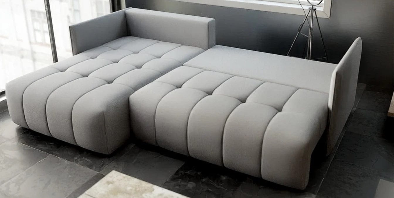 Colțar extensibil dumonde cu ladă de depozitare si sezut confortabil din spuma HR, Malta Enjoy Silver II 235x185 cm Fabrica
